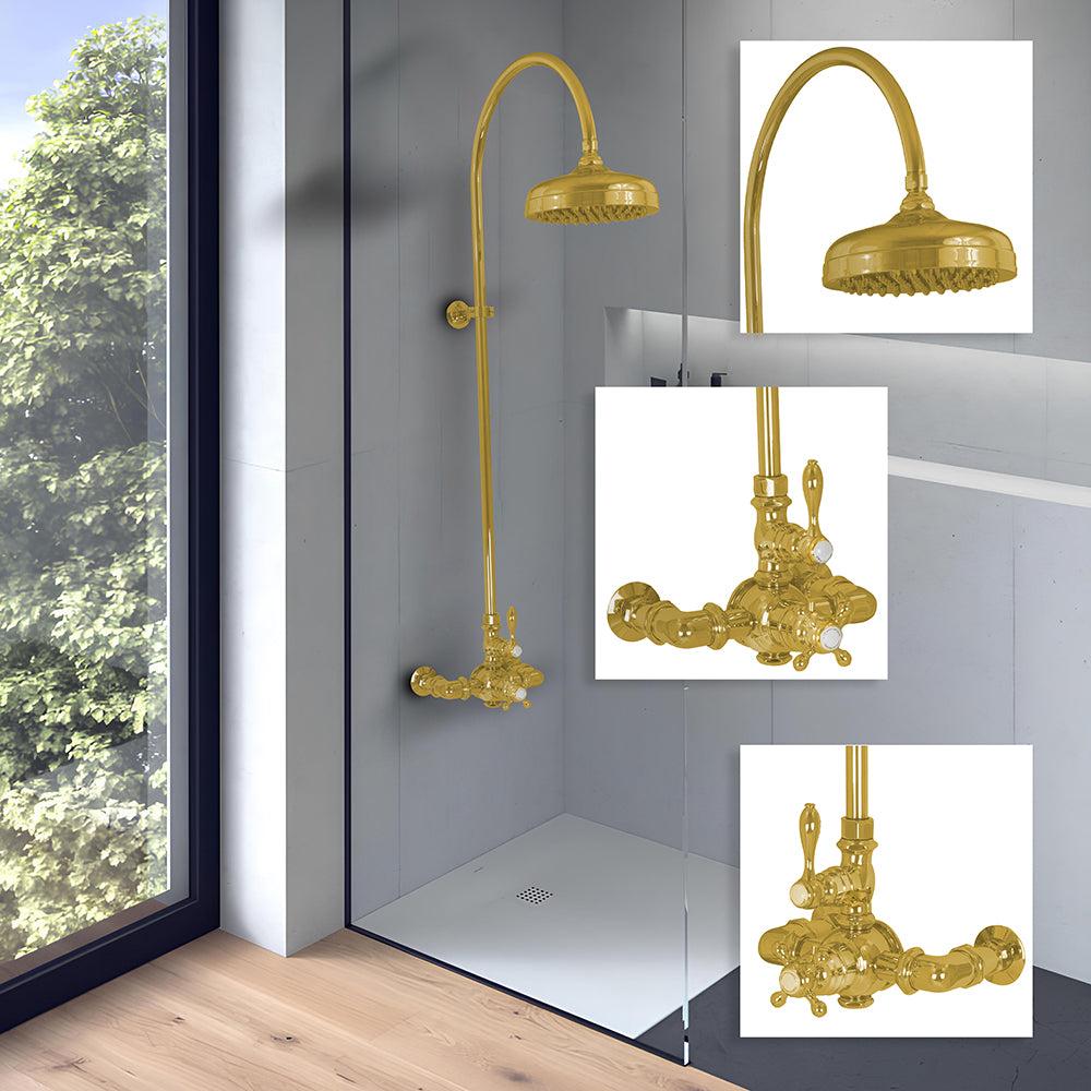 P1087 Exposed Thermostatic Shower System Wall Mounted with 1.75 GPM Lever/Cross Handles
