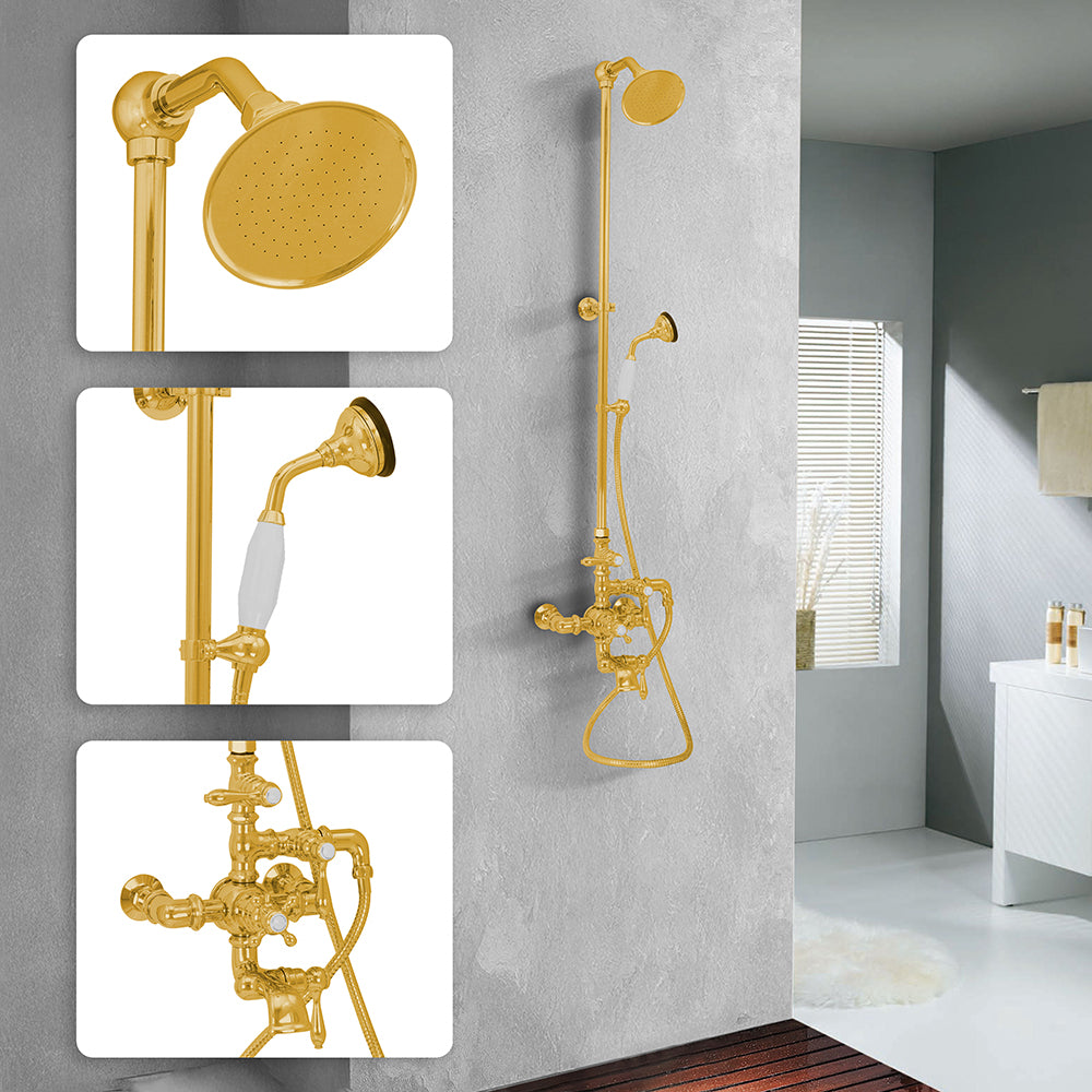 Exposed Thermostatic Shower System 64 1/2" Wall Mounted with 1.75 GPM Handshower and Lever/Cross Handles