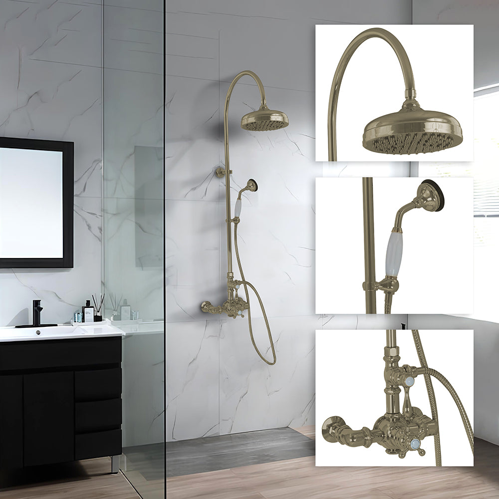 Exposed Thermostatic Shower System Wall Mounted with 1.75GPM Handshower and Lever/Cross Handles