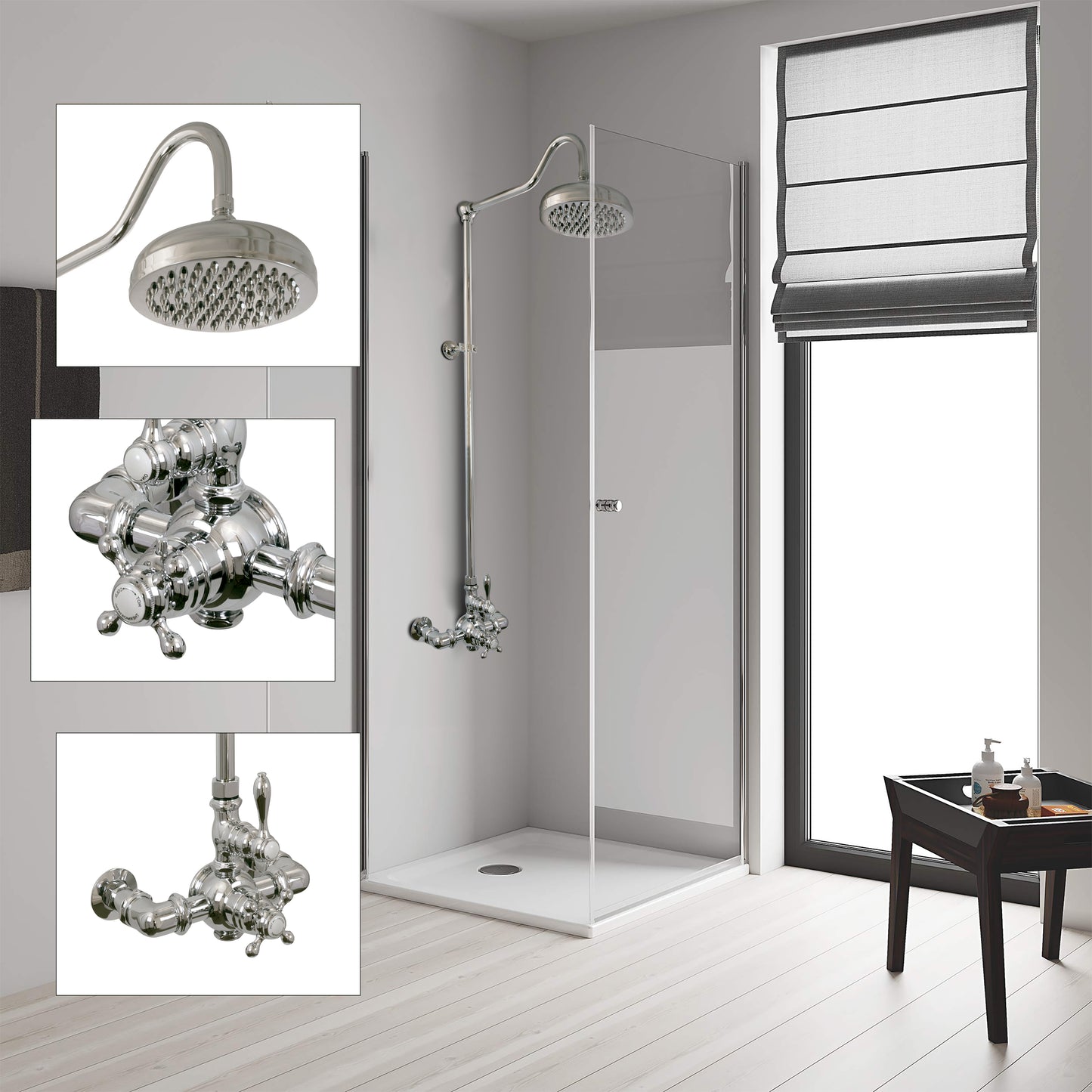Exposed Thermostatic Shower System Wall Mounted with 1.75 GPM and Lever/Cross Handles