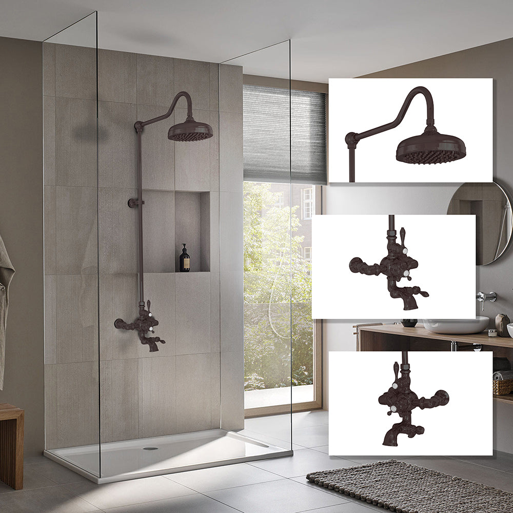 Exposed Thermostatic Shower System Wall Mounted with 1.75 GPM Spout Lever/Cross Handles