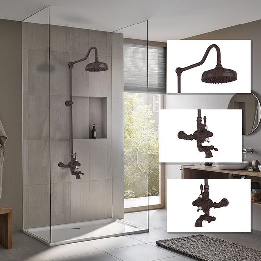 Exposed Thermostatic Shower System Wall Mounted with 1.75 GPM Spout Lever/Cross Handles