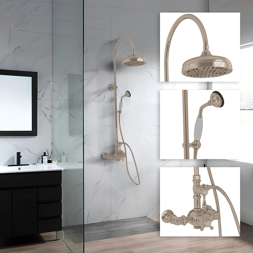 Exposed Thermostatic Shower System Wall Mounted with 1.75GPM Handshower and Lever/Cross Handles