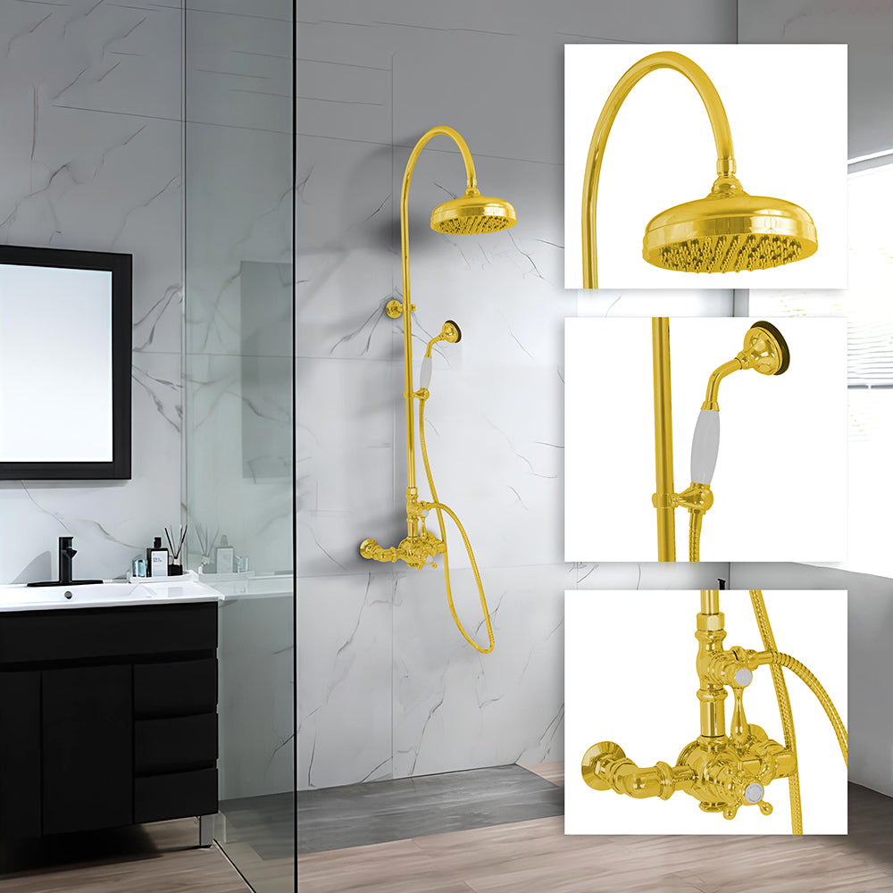 Exposed Thermostatic Shower System Wall Mounted with 1.75GPM Handshower and Lever/Cross Handles