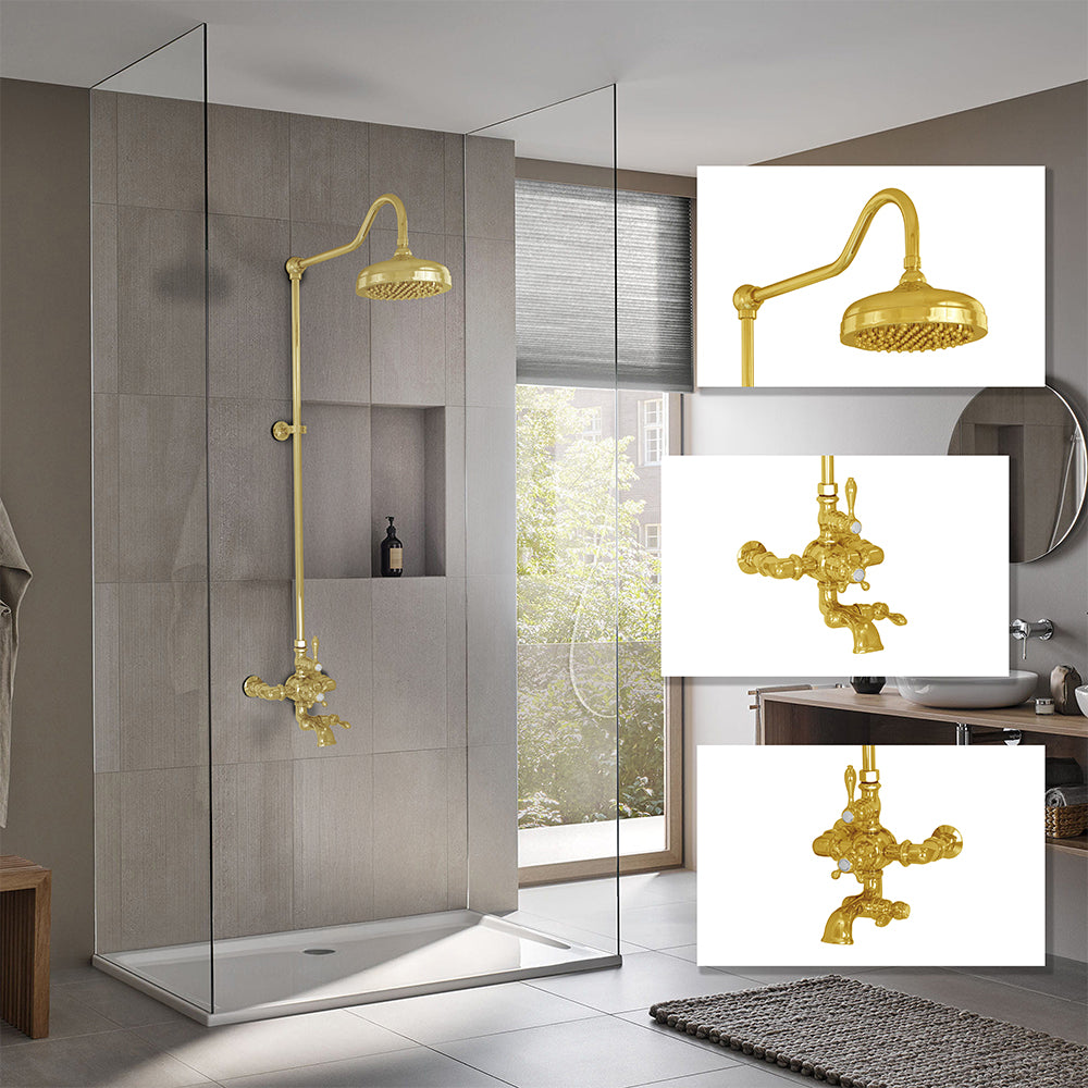 Exposed Thermostatic Shower System Wall Mounted with 1.75 GPM Spout Lever/Cross Handles