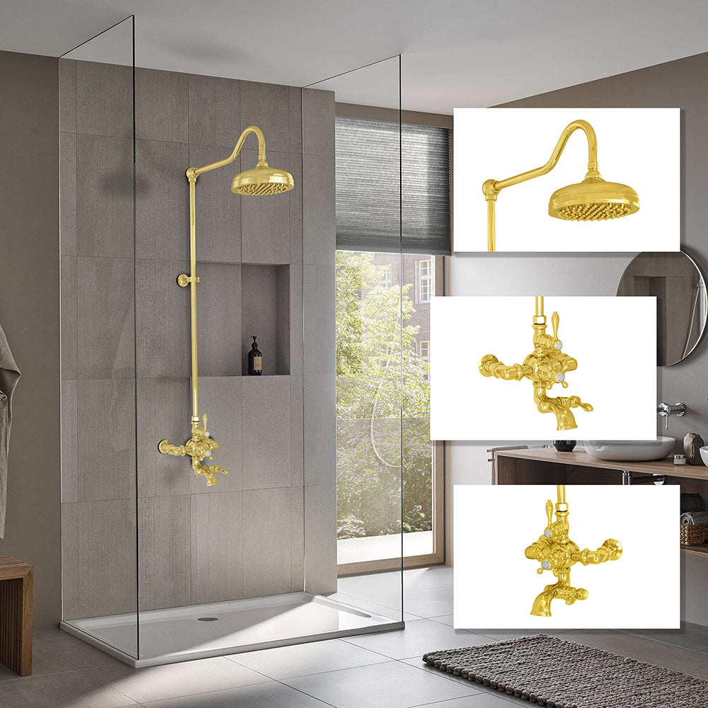 Exposed Thermostatic Shower System Wall Mounted with 1.75 GPM Spout Lever/Cross Handles