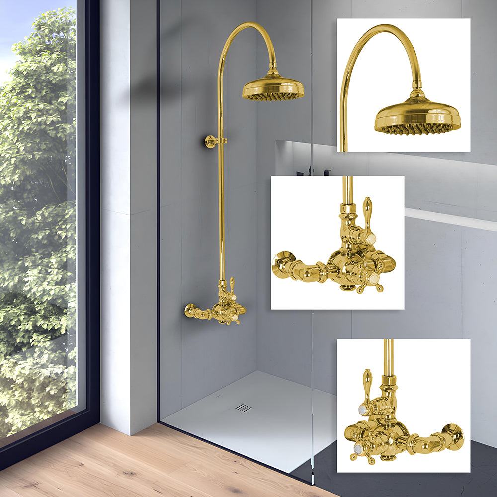 P1087 Exposed Thermostatic Shower System Wall Mounted with 1.75 GPM Lever/Cross Handles