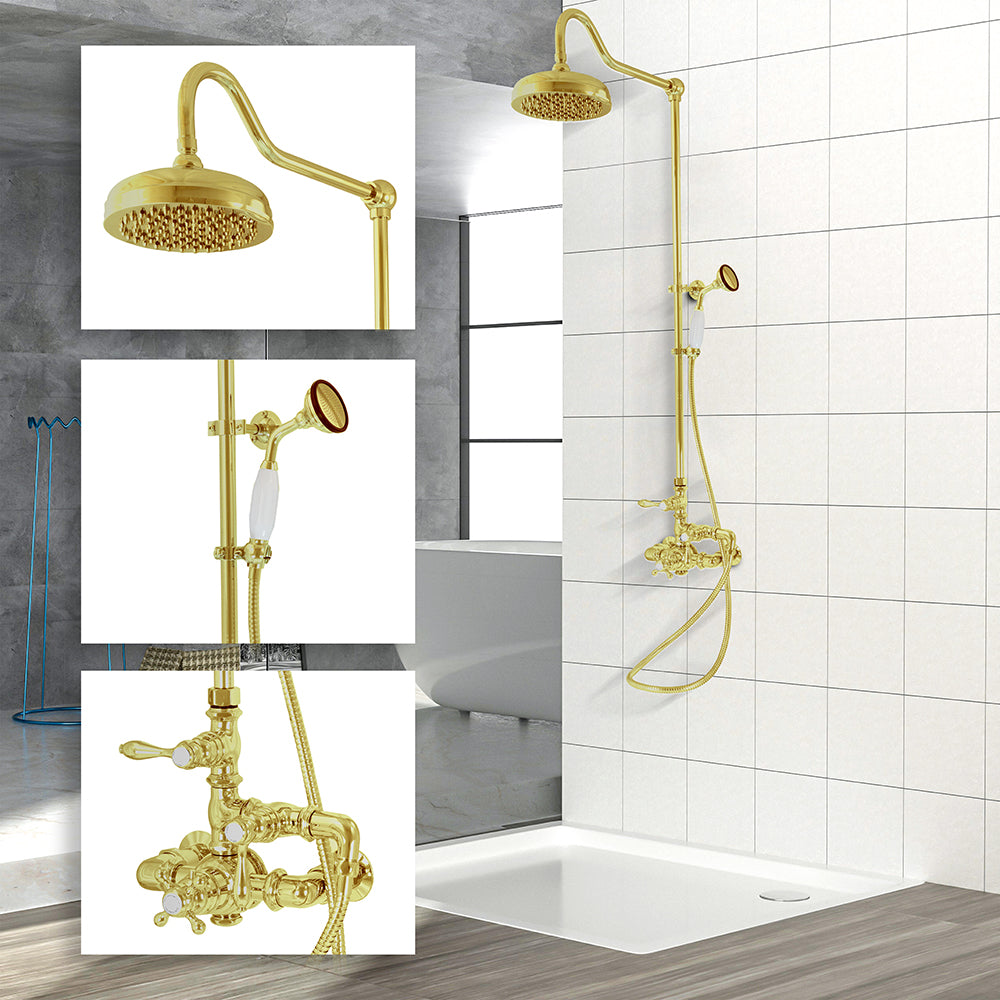 Exposed Thermostatic Shower System Wall Mounted with 1.75 GPM Handshower and Lever Handles