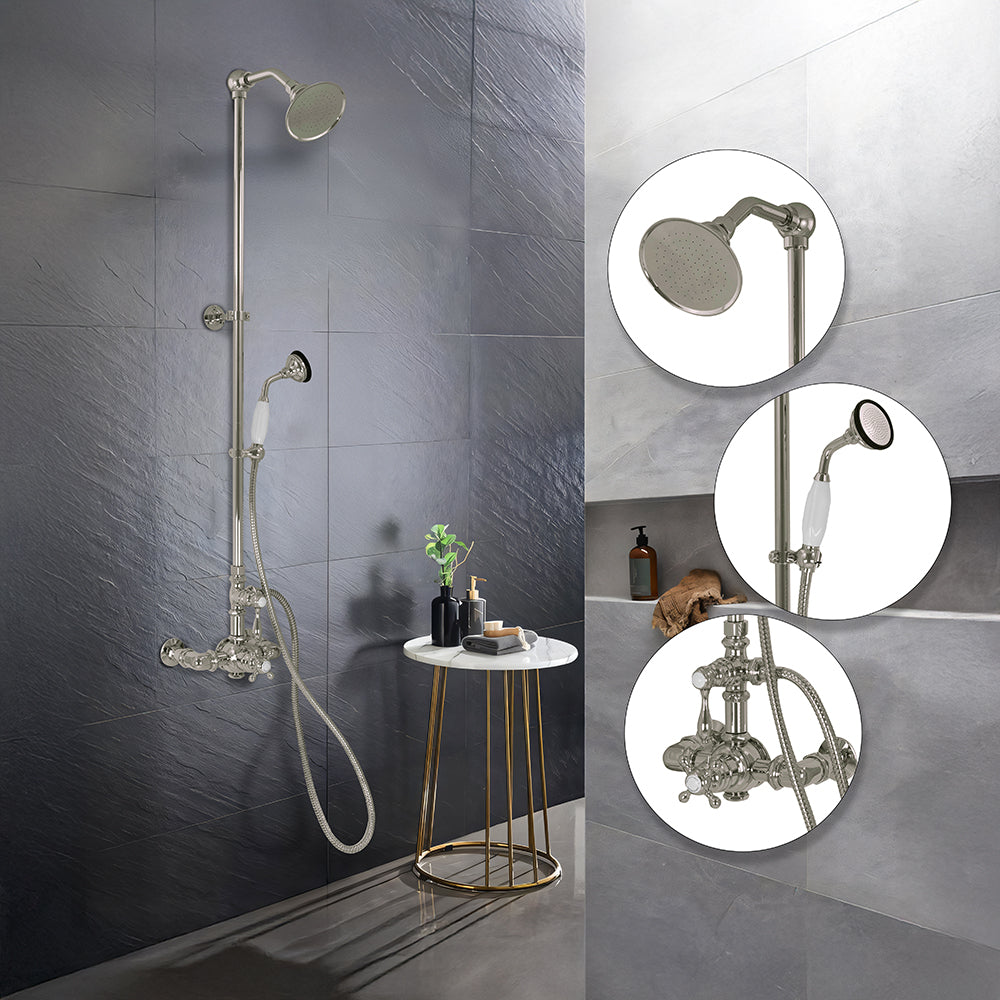 Exposed Thermostatic Shower System Wall Mounted with 1.75GPM Handshower and Lever/Cross Handles