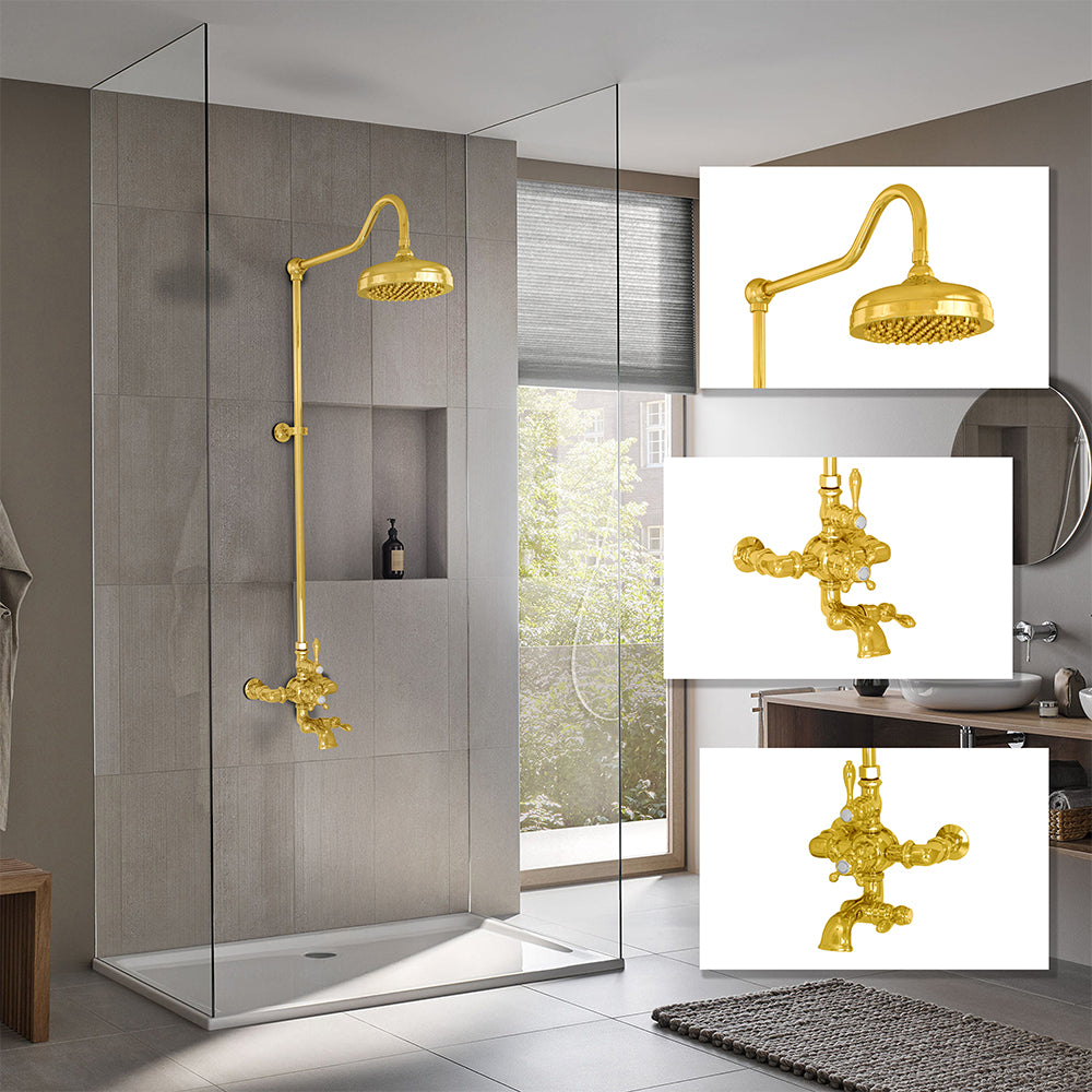 Exposed Thermostatic Shower System Wall Mounted with 1.75 GPM Spout Lever/Cross Handles