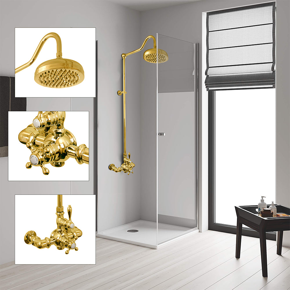 Exposed Thermostatic Shower System Wall Mounted with 1.75 GPM and Lever/Cross Handles