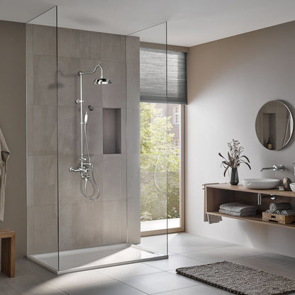 Exposed Thermostatic Shower System Wall Mounted with 1.75 GPM Tub Filler Handshower and Lever/Cross Handles