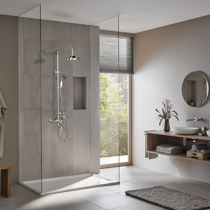Exposed Thermostatic Shower System Wall Mounted with 1.75 GPM Tub Filler Handshower and Lever/Cross Handles
