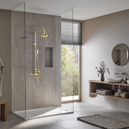 Exposed Thermostatic Shower System Wall Mounted with 1.75 GPM Tub Filler Handshower and Lever/Cross Handles