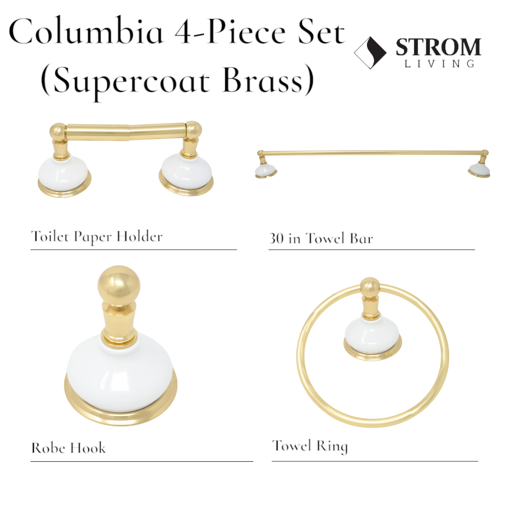 Columbia 4-Piece Bathroom Accessory Hardware Set P4BCOL18 | Strom Living Supercoat Brass - Bathroom Accessories