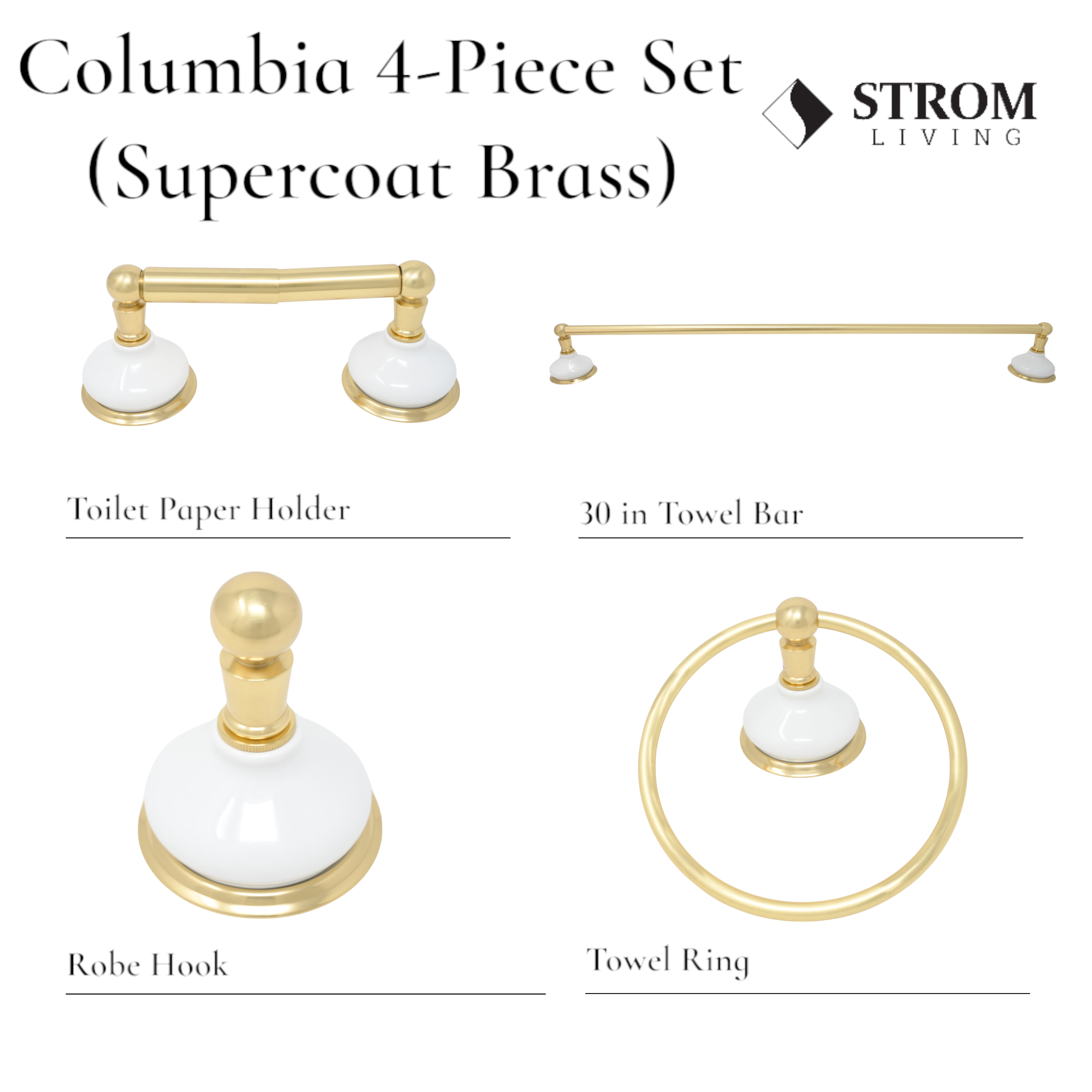 Columbia 4-Piece Bathroom Accessory Hardware Set P4BCOL18 | Strom Living Supercoat Brass - Bathroom Accessories