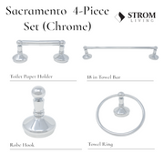 Sacramento 4-Piece Bathroom Accessory Hardware Set P4BSAC18 | Strom Living Chrome - Bathroom Accessories