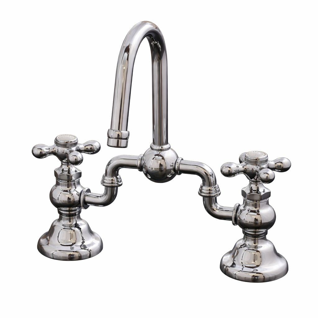 Columbia Adjustable Bridge Lavatory Faucet with Gooseneck Spout & Cross Handles P1007 | Strom Living
