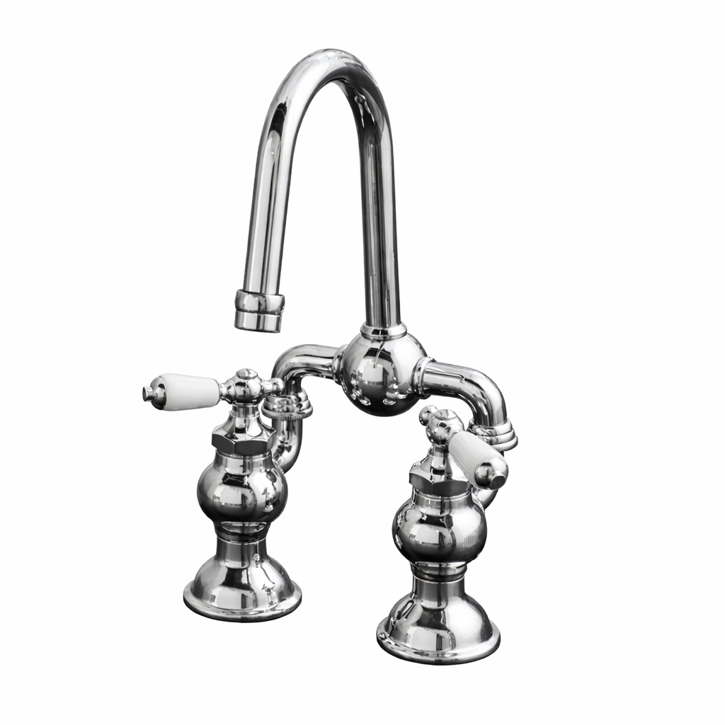 Gooseneck Bridge bathroom or kitchen Faucet Set with 4" Center Faucet Body Lift & Turn Drain P1006 | Strom Living
