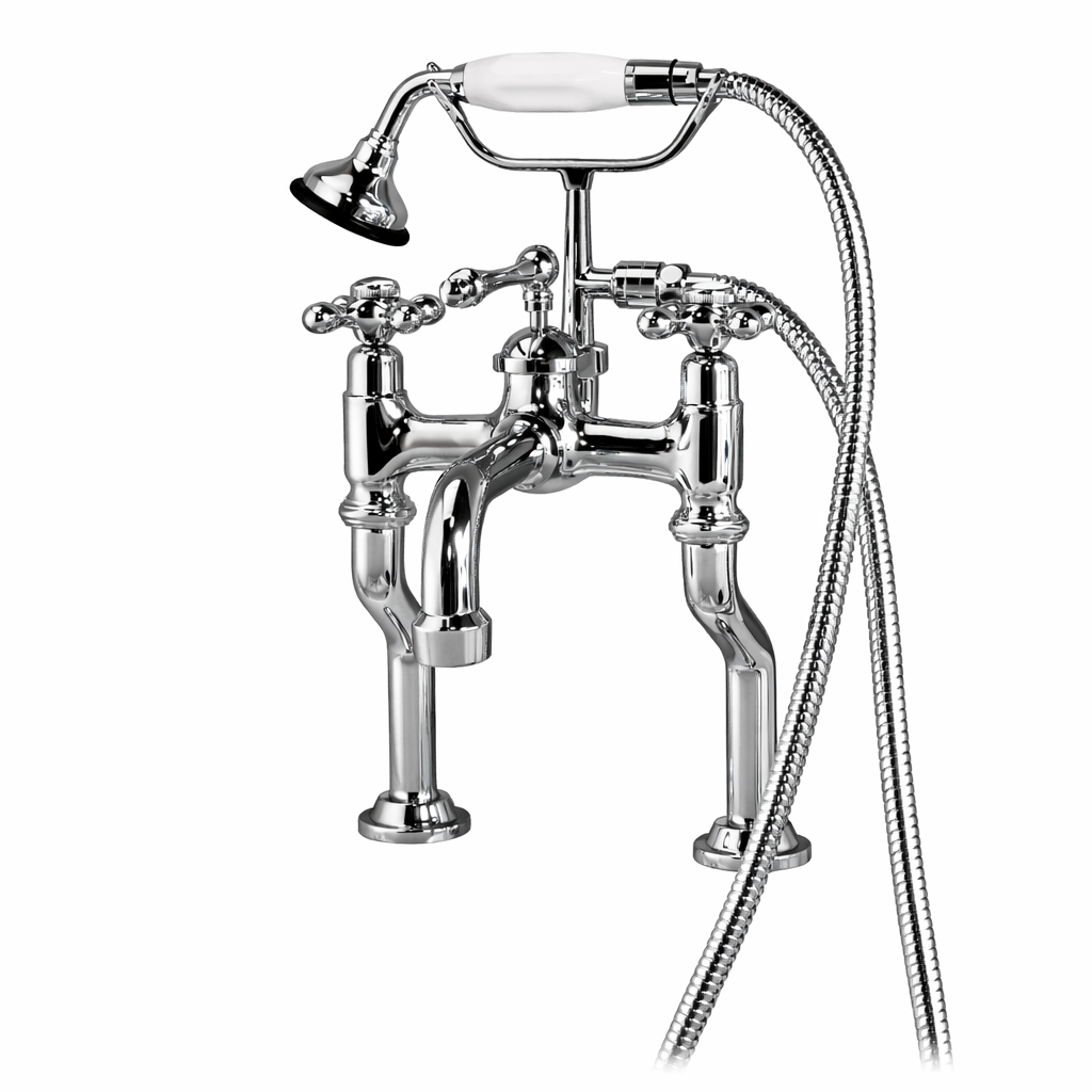 P1073 British Telephone Deck Mount Tub Faucet with Handheld Shower & Cross Point Handles P1073 | Strom Living