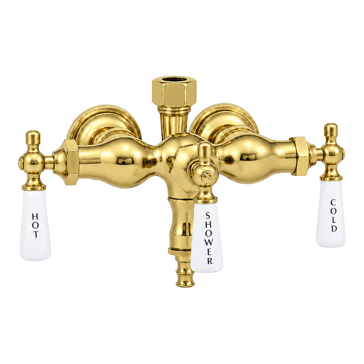 Tub Mount Diverter Faucet for Shower Riser P0006 in Supercoat Brass / Polished Brass