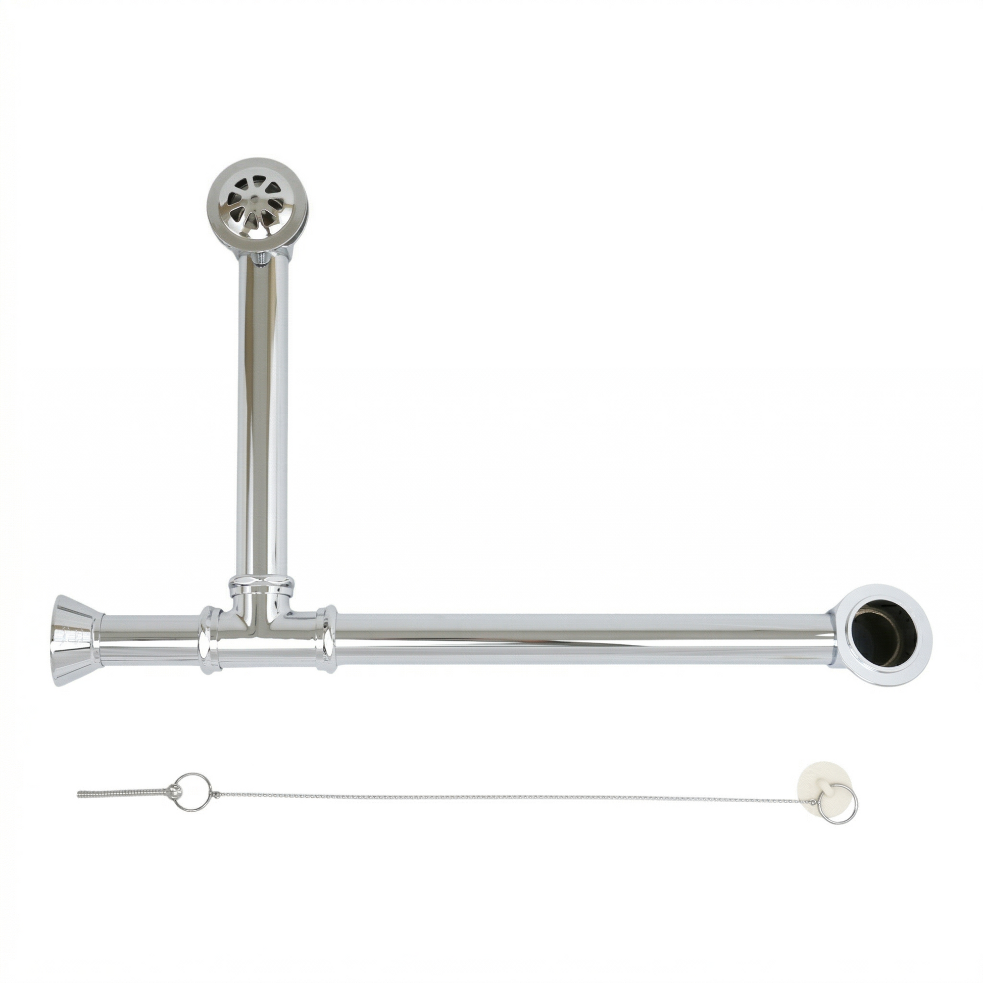 P0007 Chain & Stopper, Lift & Turn, or Toe Touch Waste & Overflow Tub Drain Chrome Chain & Stopper - Bathtub Components