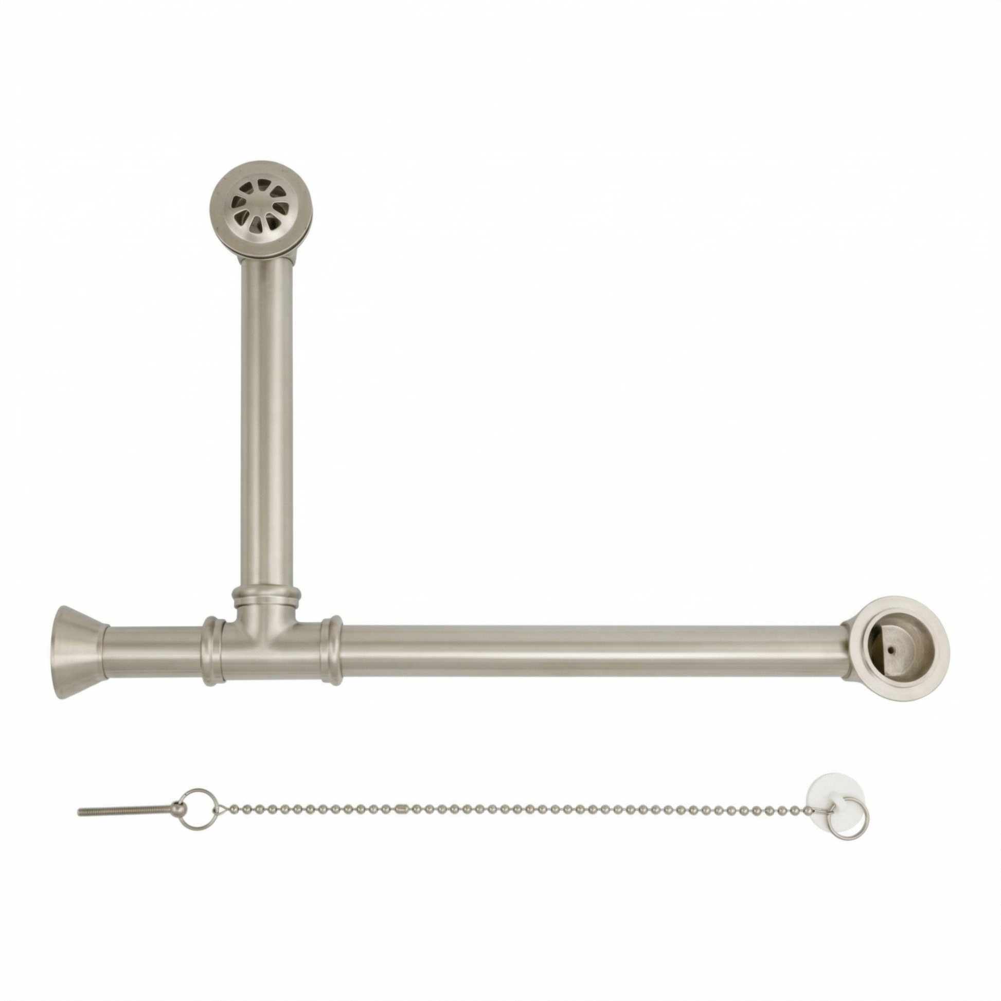 P0007 Chain & Stopper, Lift & Turn, or Toe Touch Waste & Overflow Tub Drain Matte Nickel Chain & Stopper - Bathtub Components