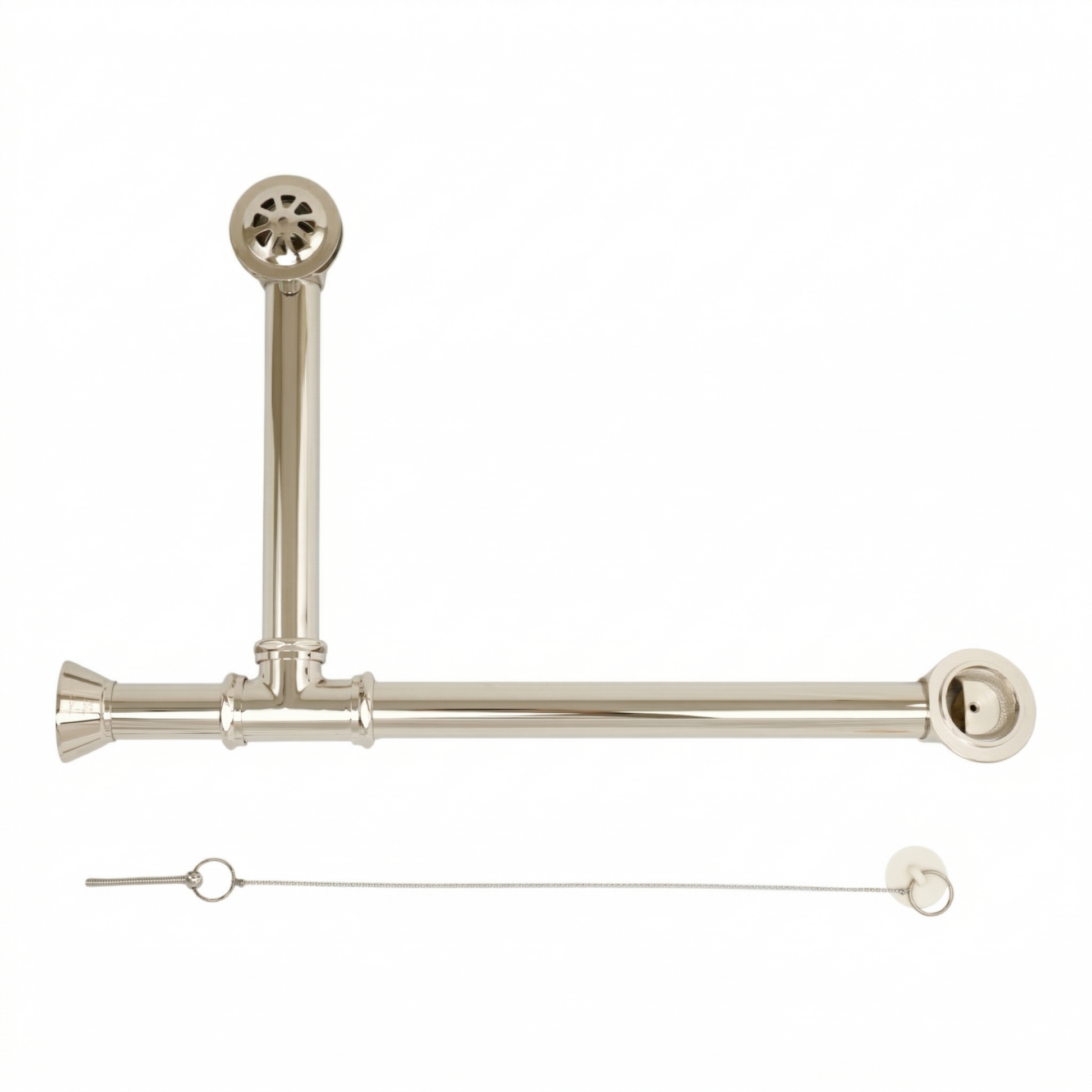 P0007 Chain & Stopper, Lift & Turn, or Toe Touch Waste & Overflow Tub Drain Polished Nickel Chain & Stopper - Bathtub Components