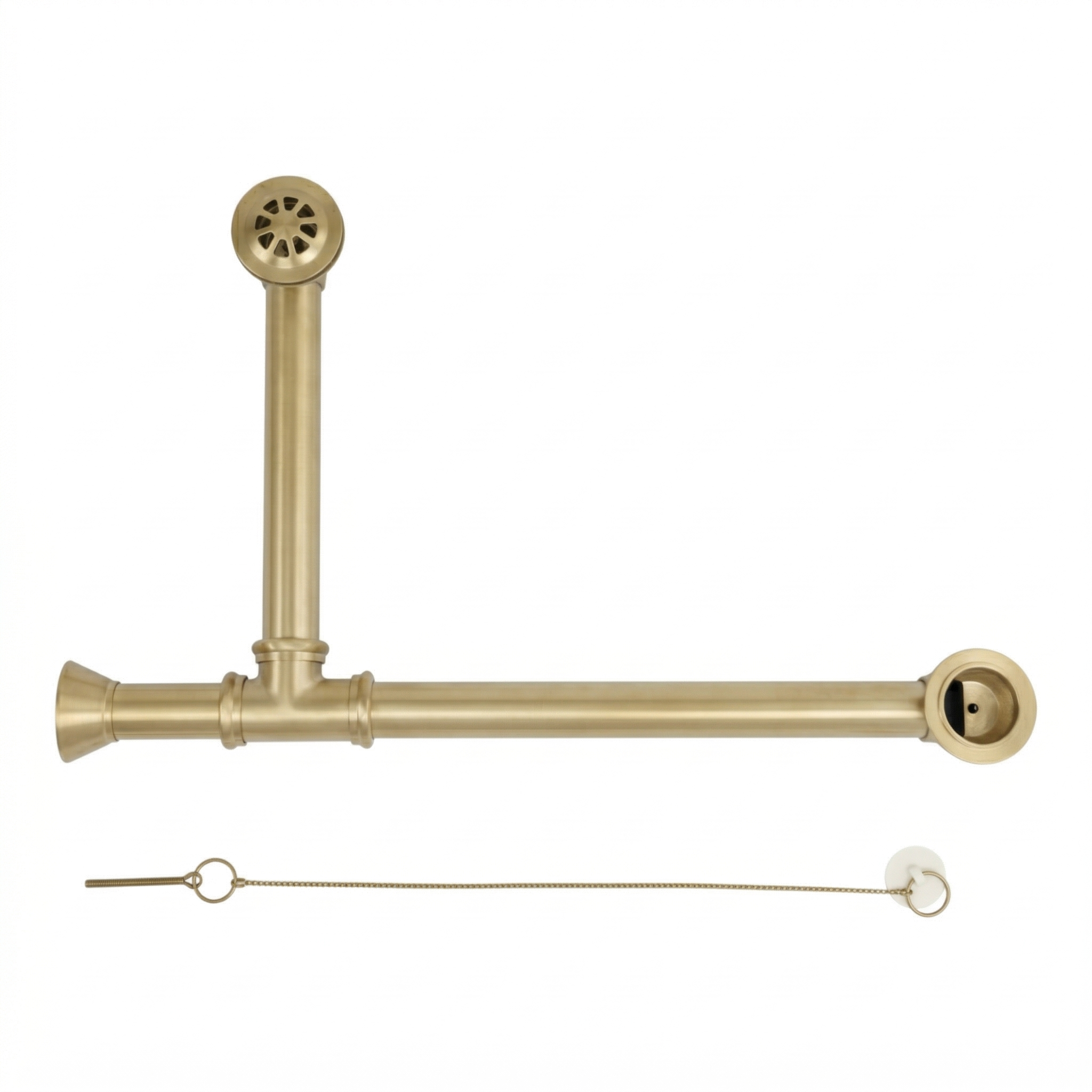 P0007 Chain & Stopper, Lift & Turn, or Toe Touch Waste & Overflow Tub Drain Raw Brass Chain & Stopper - Bathtub Components
