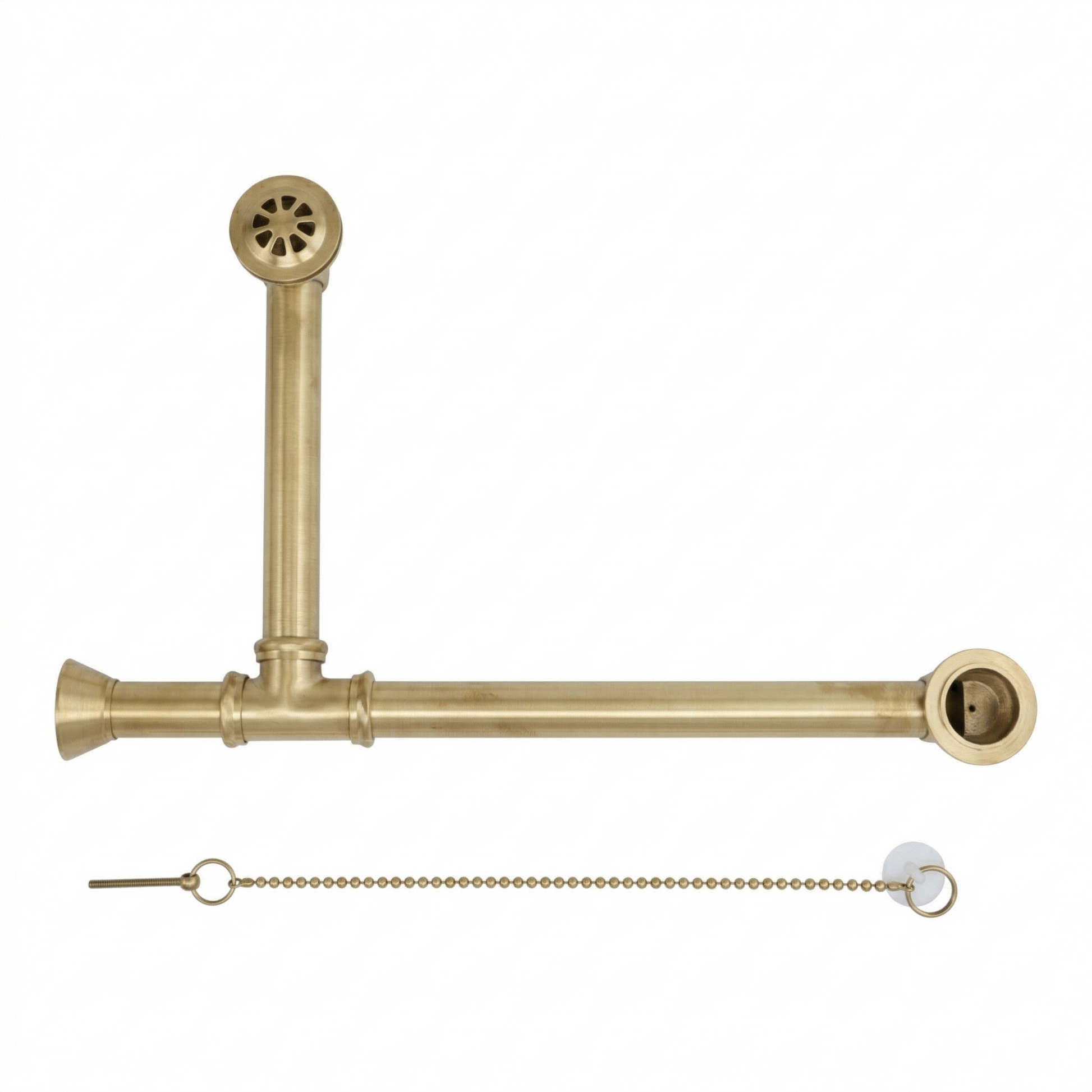 P0007 Chain & Stopper, Lift & Turn, or Toe Touch Waste & Overflow Tub Drain Satin Brass Chain & Stopper - Bathtub Components