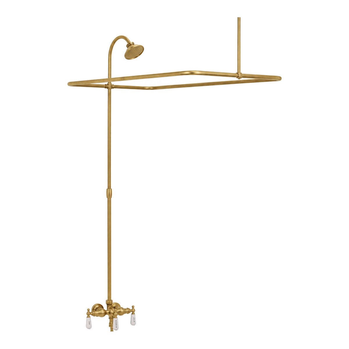 Clawfoot Tub Enclosure Shower System P0034 in Satin Brass