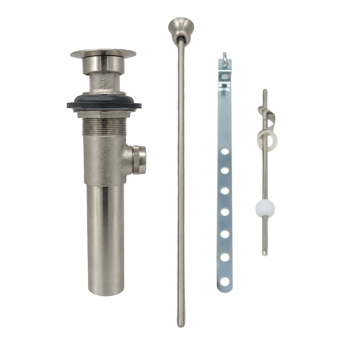 Lavatory Pop-Up Drain with Solid Brass and 1.25" Tube Drain P0085 in Matte Nickel, upright view