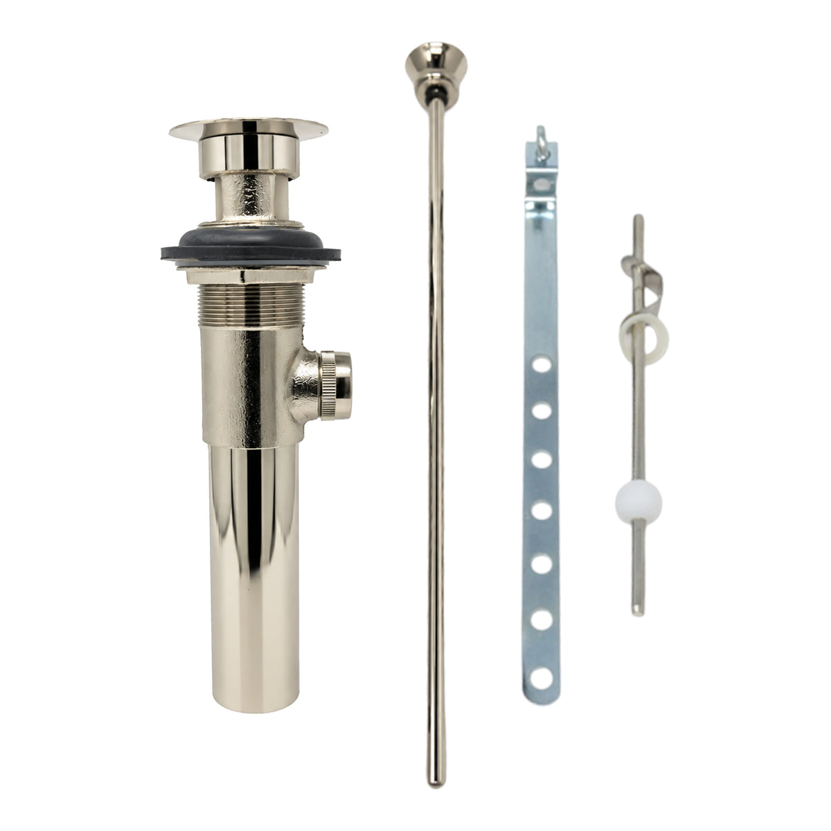 Lavatory Pop-Up Drain with Solid Brass and 1.25" Tube Drain P0085 in Polished Nickel, upright view