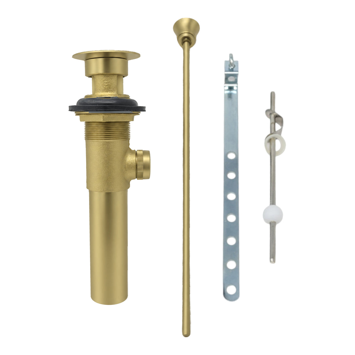 Lavatory Pop-Up Drain with Solid Brass and 1.25" Tube Drain P0085 in Raw Brass, upright view