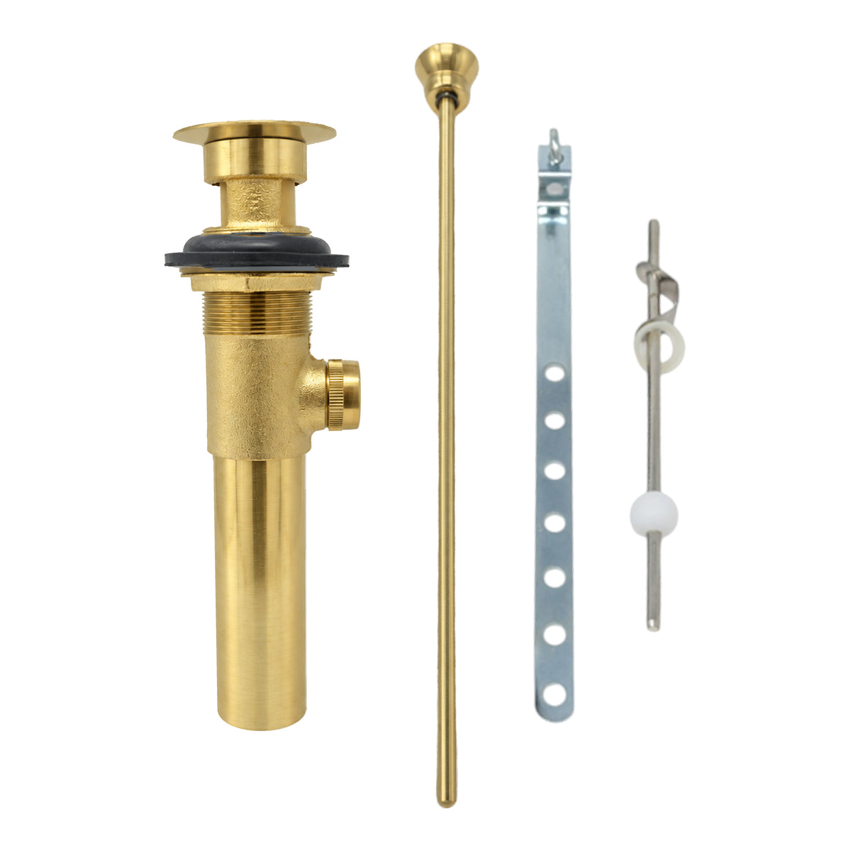 Lavatory Pop-Up Drain with Solid Brass and 1.25" Tube Drain P0085 in Satin Brass, upright view
