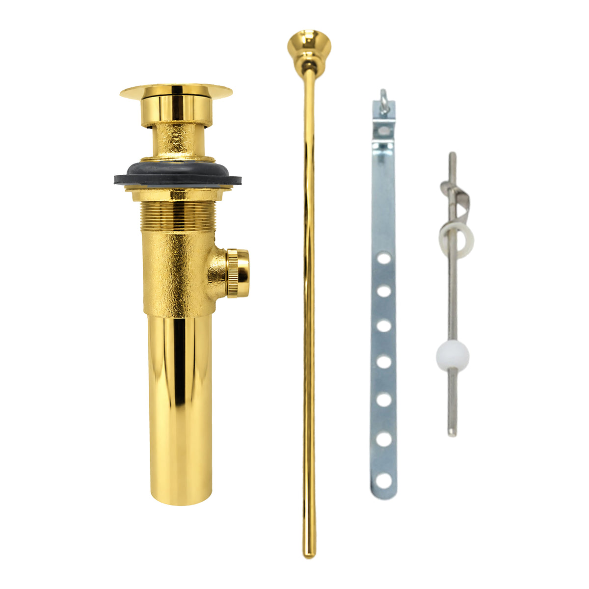 Lavatory Pop-Up Drain with Solid Brass and 1.25" Tube Drain P0085 in Supercoat Brass, upright view