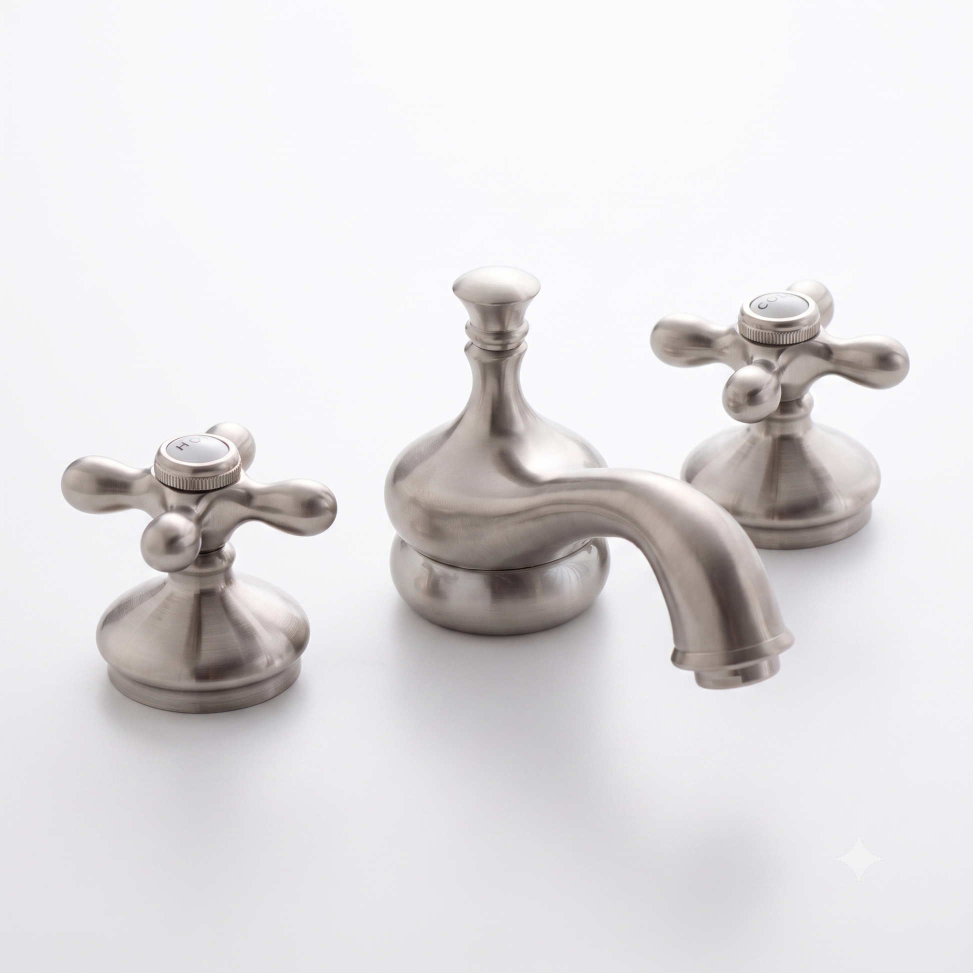 Sacramento Widespread Faucet, Cross Handles P0140 | Strom Living Matte Nickel - Bathroom Faucets