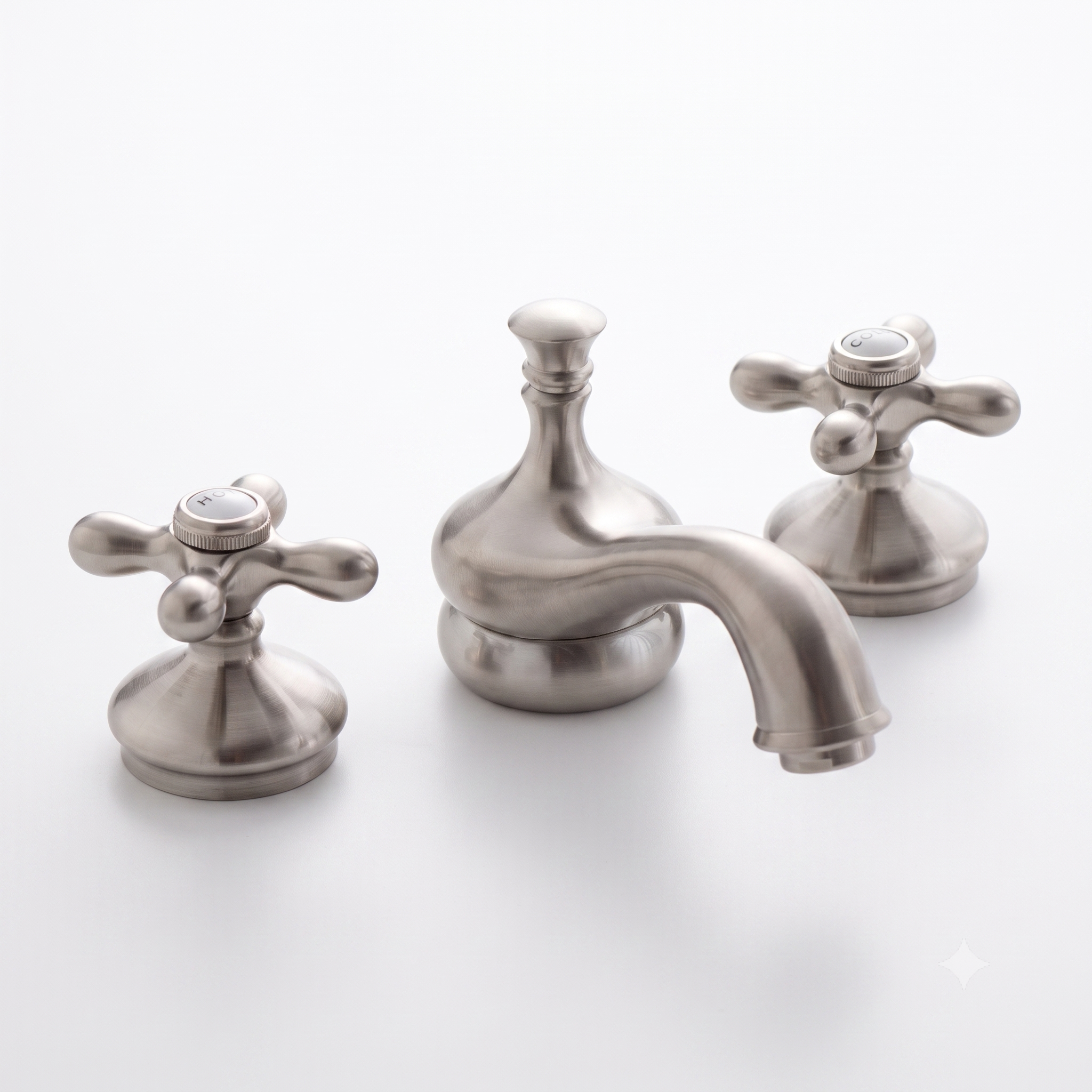 Sacramento Widespread Faucet, Cross Handles P0140 | Strom Living Matte Nickel - Bathroom Faucets