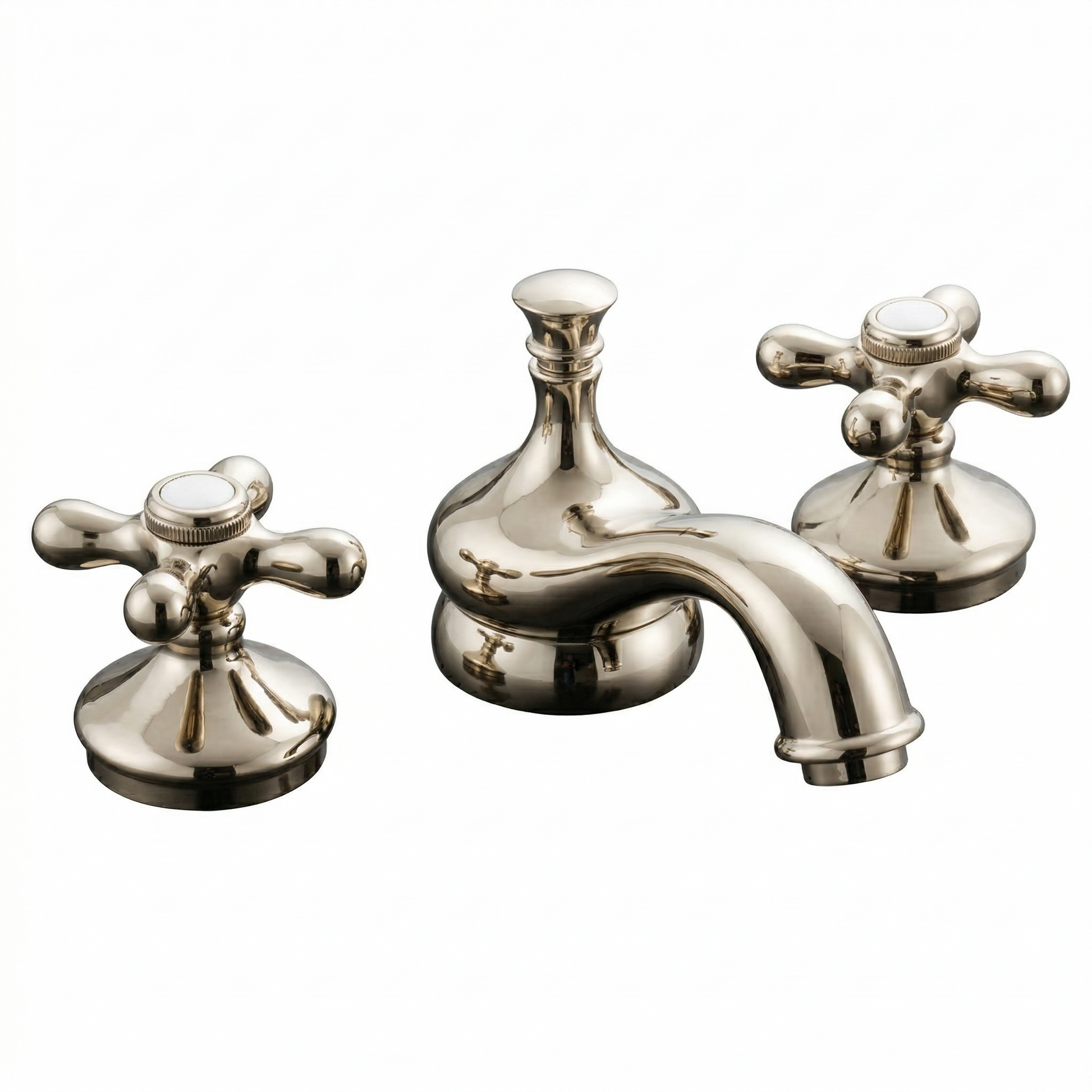 Sacramento Widespread Faucet, Cross Handles P0140 | Strom Living Polished Nickel - Bathroom Faucets