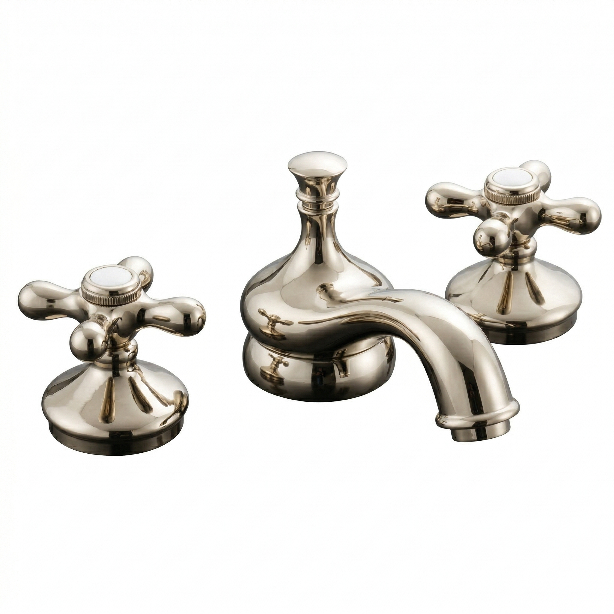 Sacramento Widespread Faucet, Cross Handles P0140 | Strom Living Polished Nickel - Bathroom Faucets