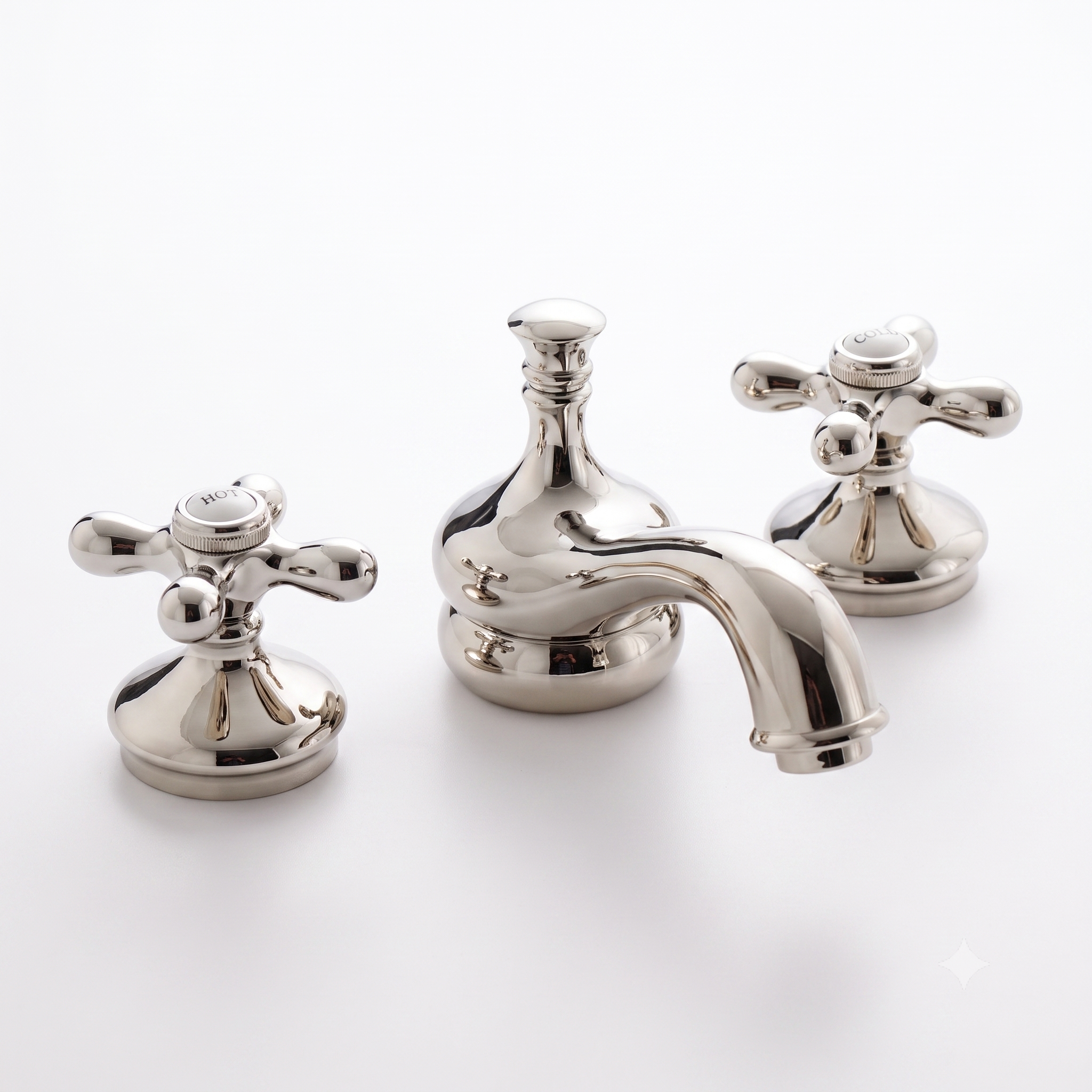 Sacramento Widespread Faucet, Cross Handles P0140 | Strom Living Polished Nickel - Bathroom Faucets