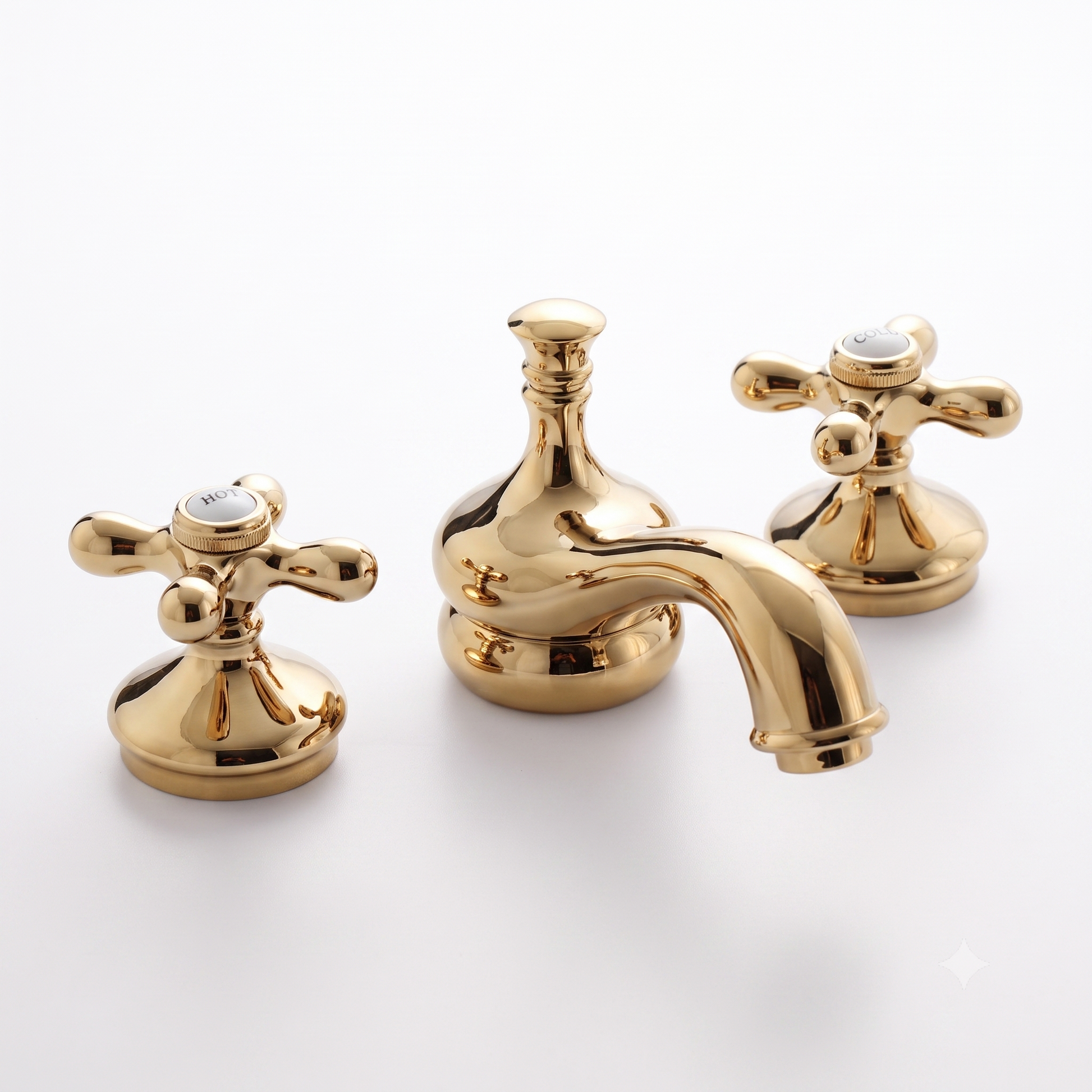 Sacramento Widespread Faucet, Cross Handles P0140 | Strom Living Polished Brass - Bathroom Faucets