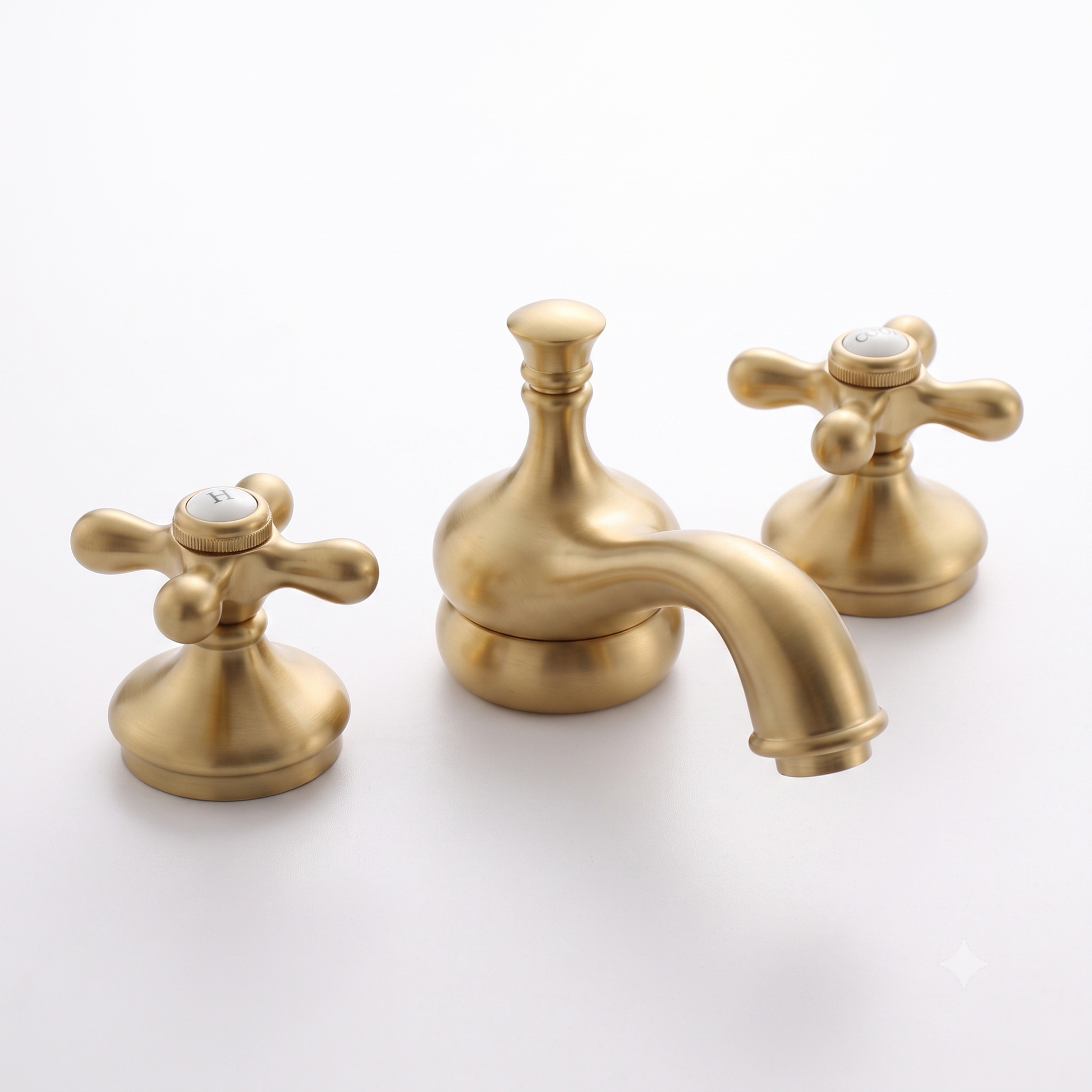 Sacramento Widespread Faucet, Cross Handles P0140 | Strom Living Satin Brass - Bathroom Faucets