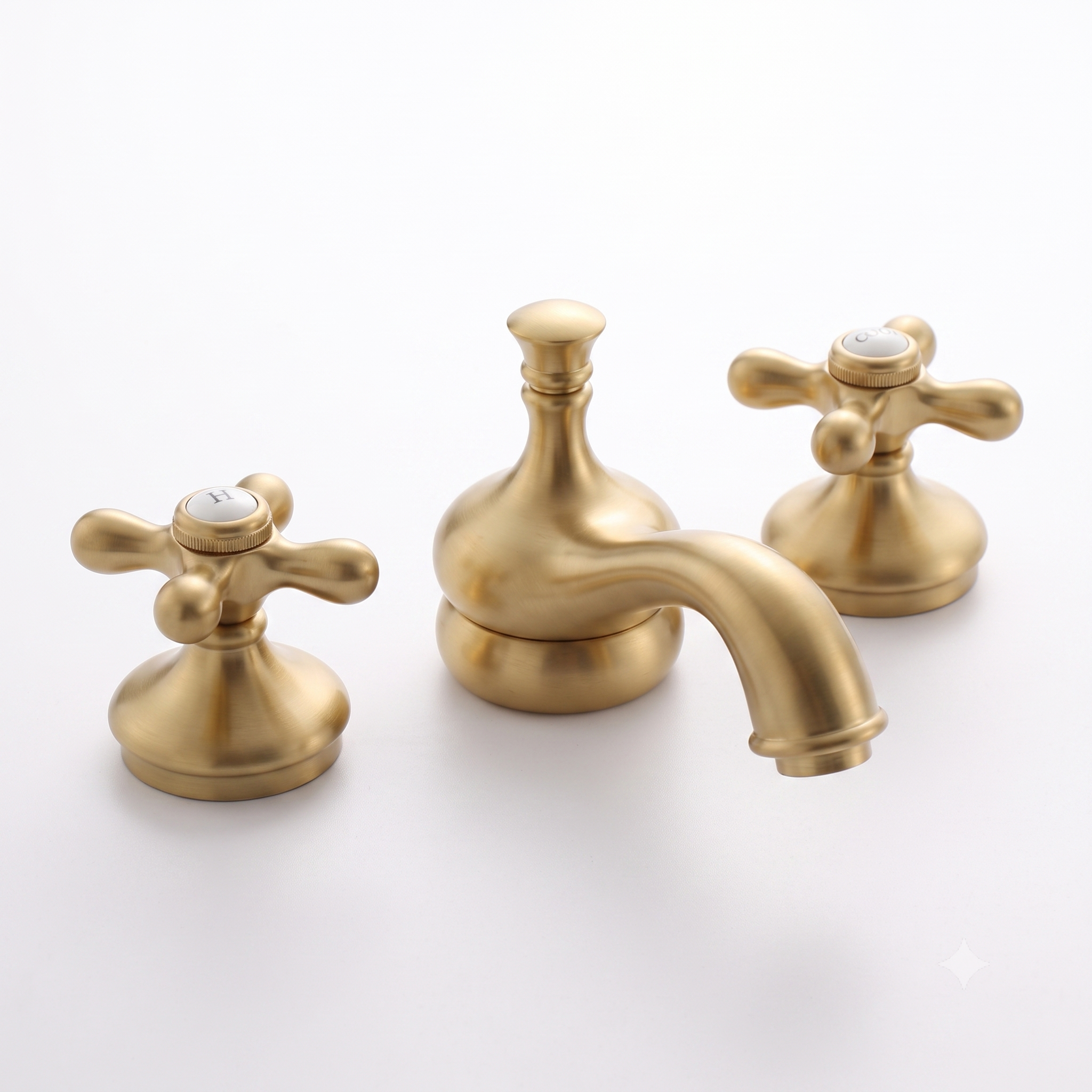 Sacramento Widespread Faucet, Cross Handles P0140 | Strom Living Satin Brass - Bathroom Faucets
