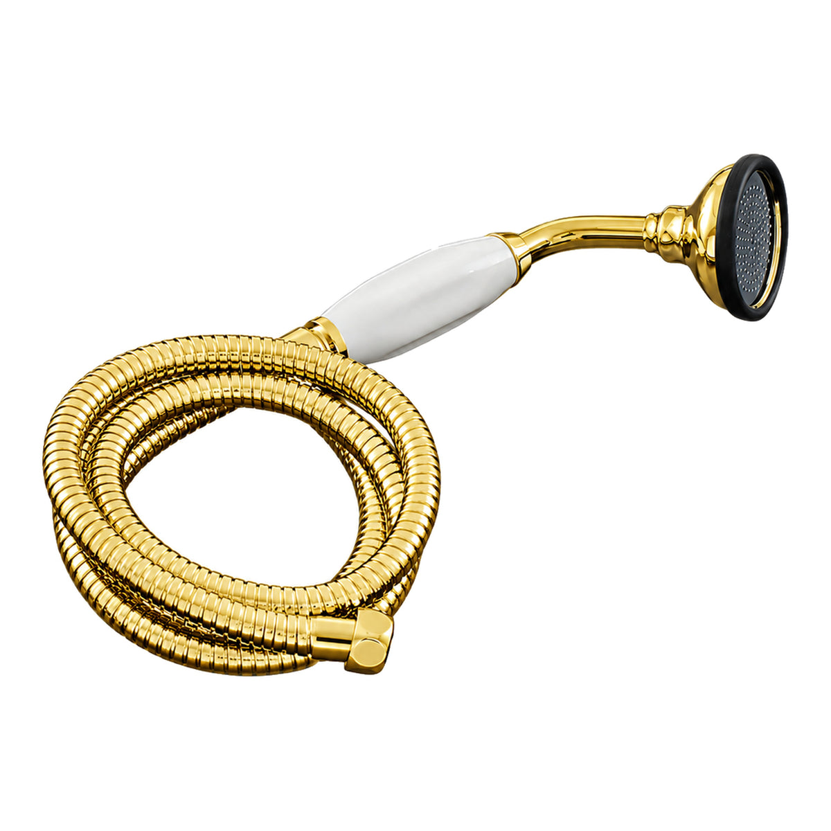 Strom Living Porcelain Handheld Shower with Handheld Shower Hose and Vacuum Breaker in Supercoat Brass