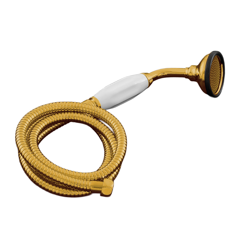 Strom Living Porcelain Handheld Shower with Handheld Shower Hose and Vacuum Breaker Polished Brass Complete Set - Shower Components