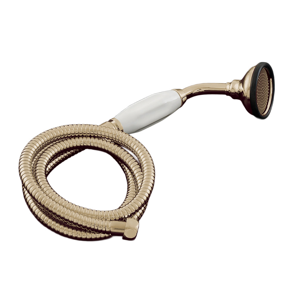 Strom Living Porcelain Handheld Shower with Handheld Shower Hose and Vacuum Breaker Raw Brass Complete Set - Shower Components