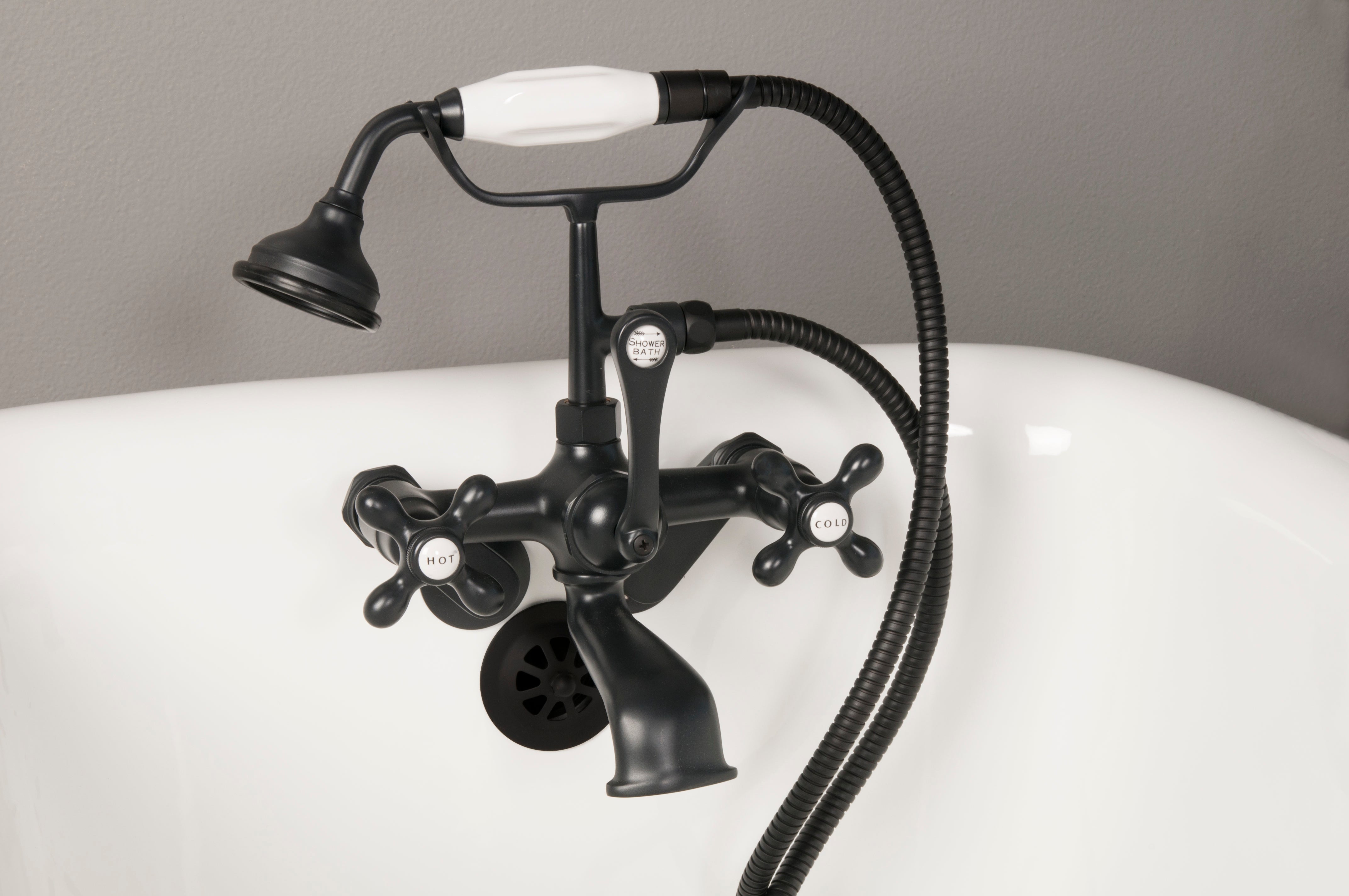 British Telephone Faucet with Porcelain Handheld Shower and Tub Mount P0146 | Strom Living