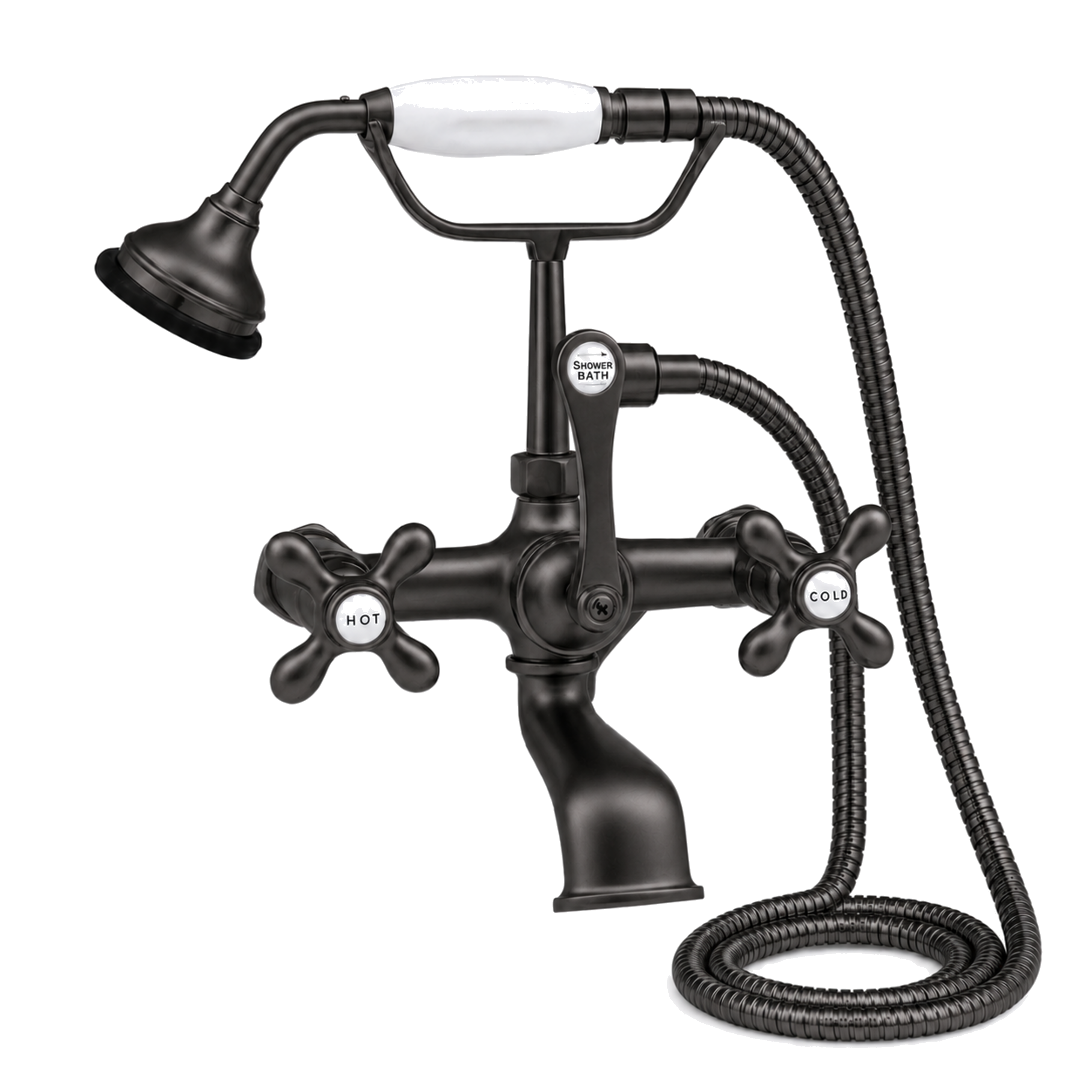 Tub Mount Thames Telephone Faucet Set P0146 | Strom Living Satin Black Cross-Point Handles - Tub Fillers