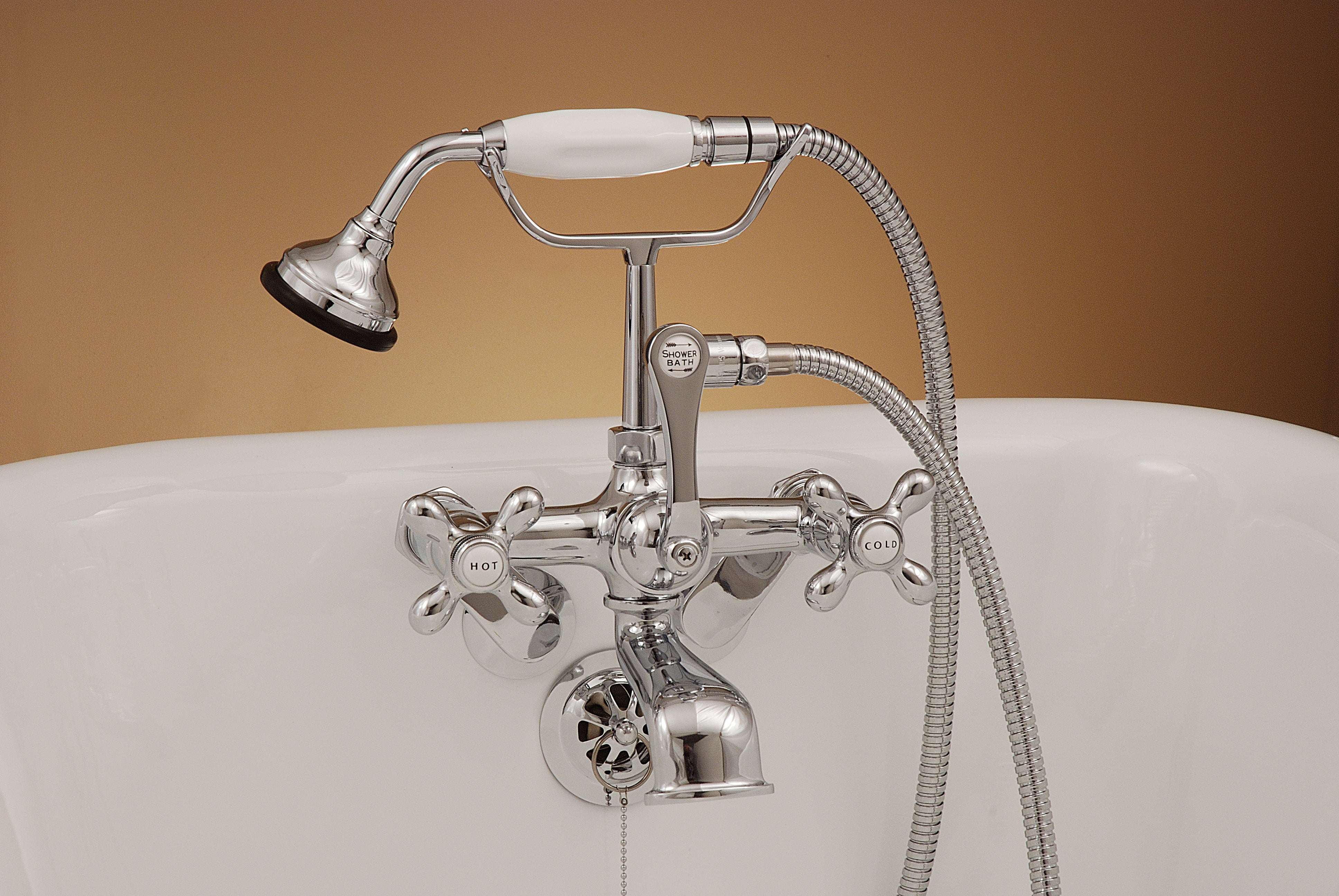 British Telephone Faucet with Porcelain Handheld Shower and Tub Mount P0146 | Strom Living